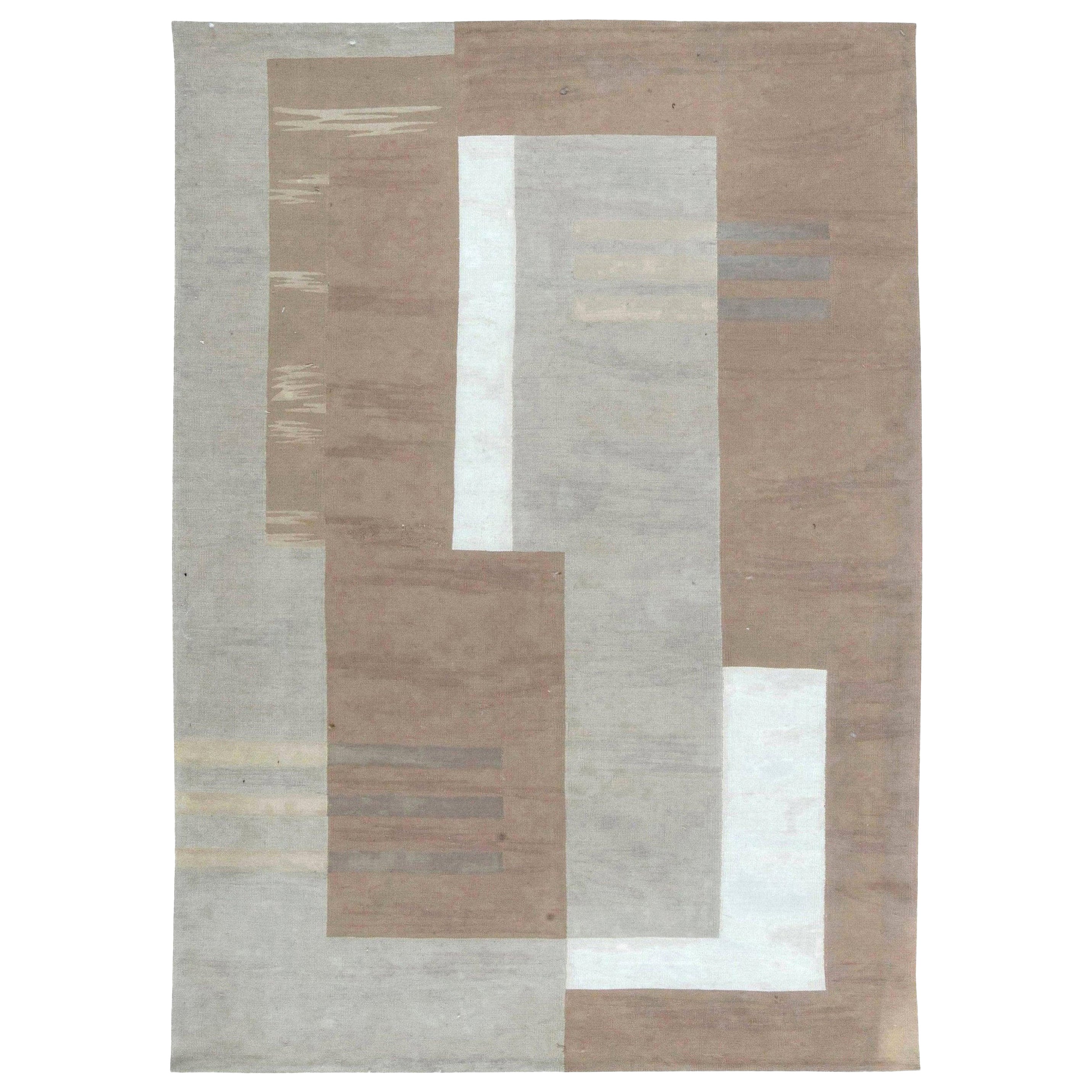 Handmade Door Mat, Modern Wool Rug Beige Geometric Design at 1stDibs