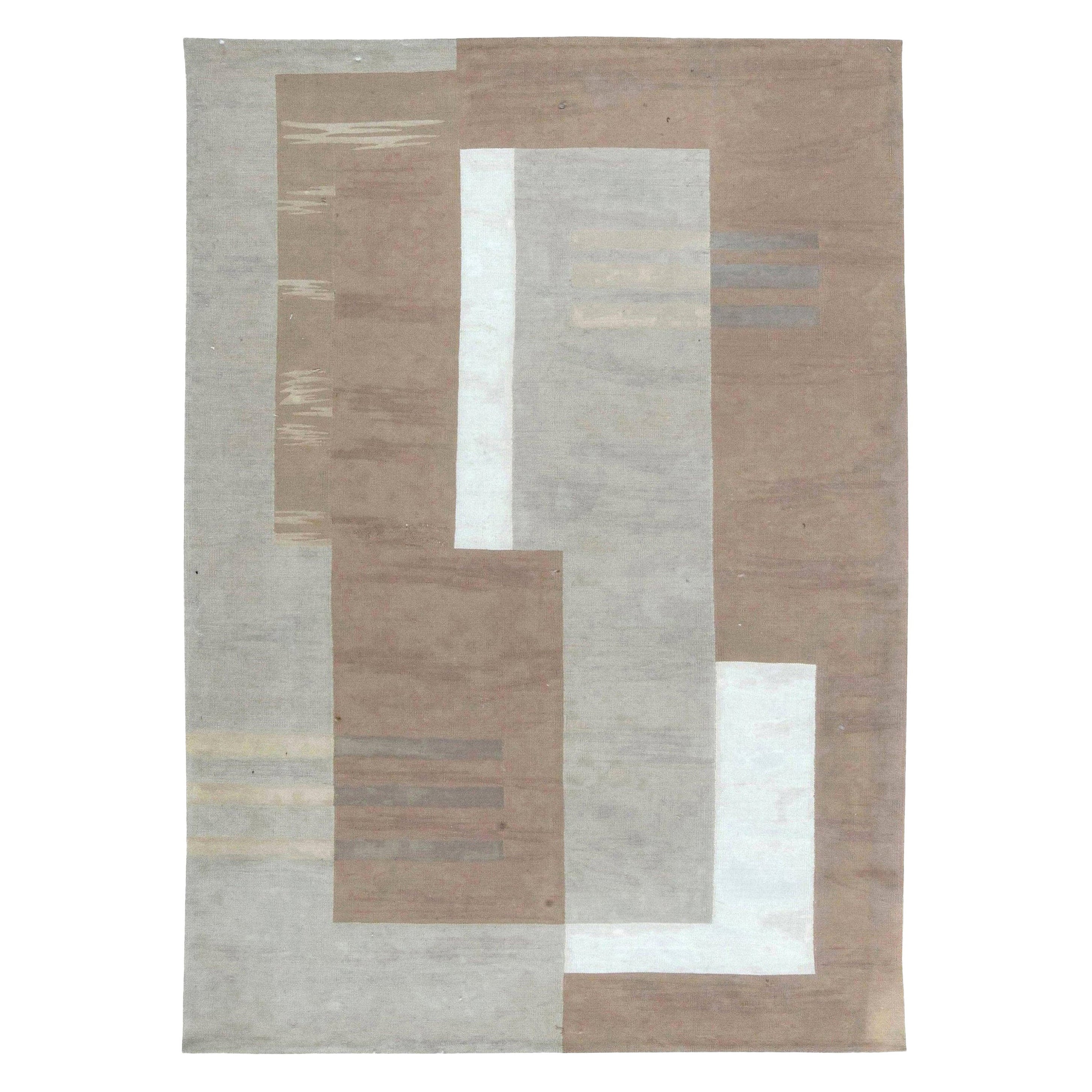 Contemporary Geometric Beige, White Flat-Weave Wool Rug by Doris Leslie Blau For Sale