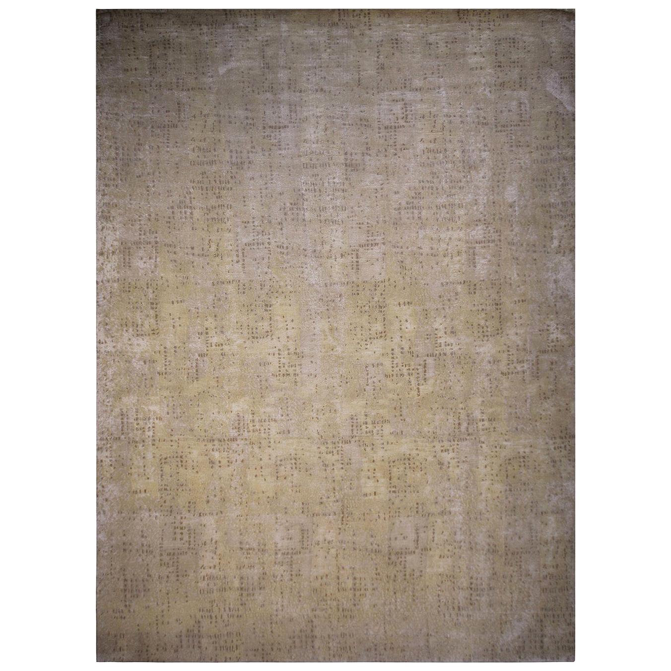 Contemporary Geometric Beige Wool and Silk Rug with Dot Pattern