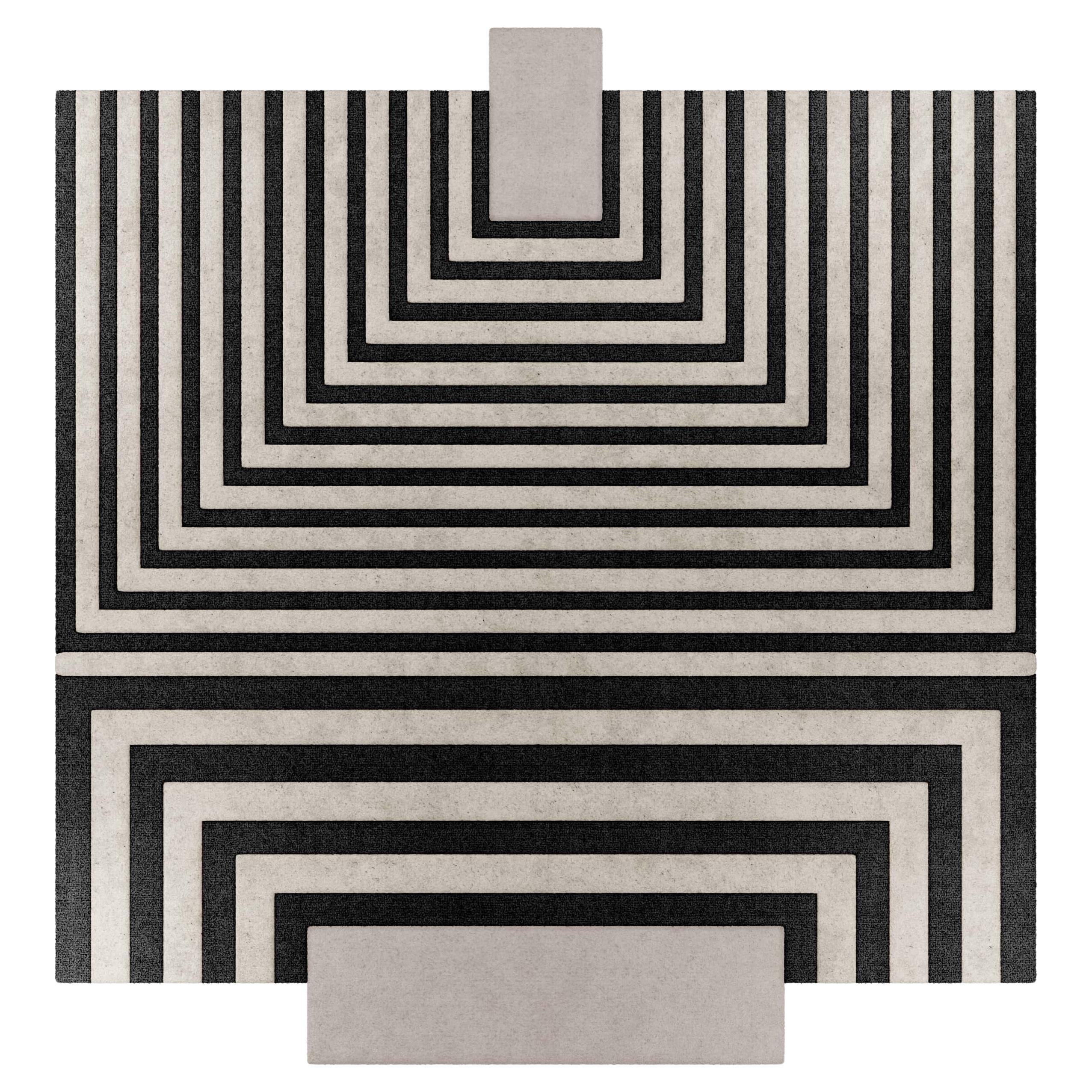 Alfombra Geométrica Contemporánea Negra y Nude Diseño Gráfico Mínimo Hecho a Mano en venta