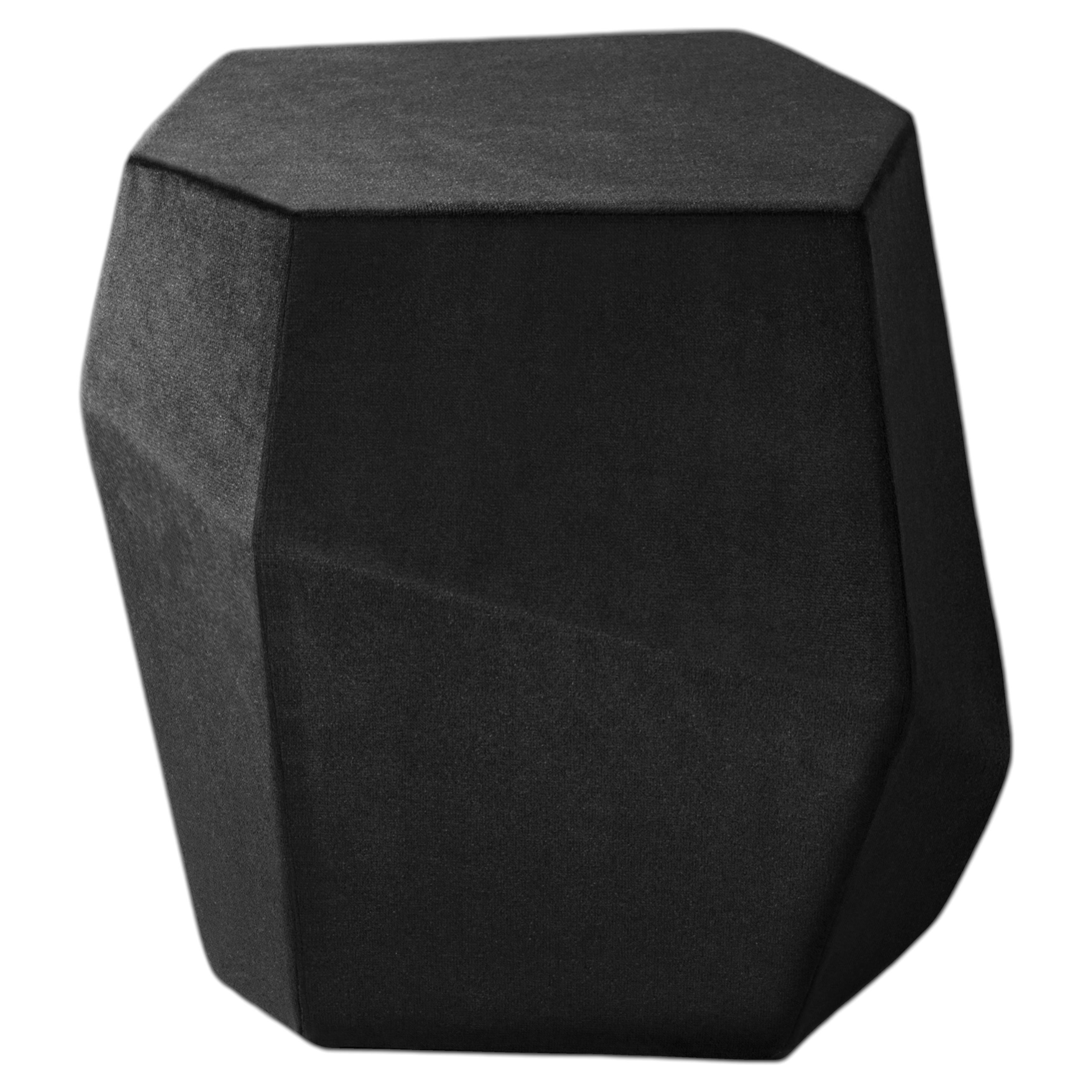 Moderne, handgefertigte Rock-Ottomane aus schwarzem Samt mit geometrischem Muster von InsidherLand