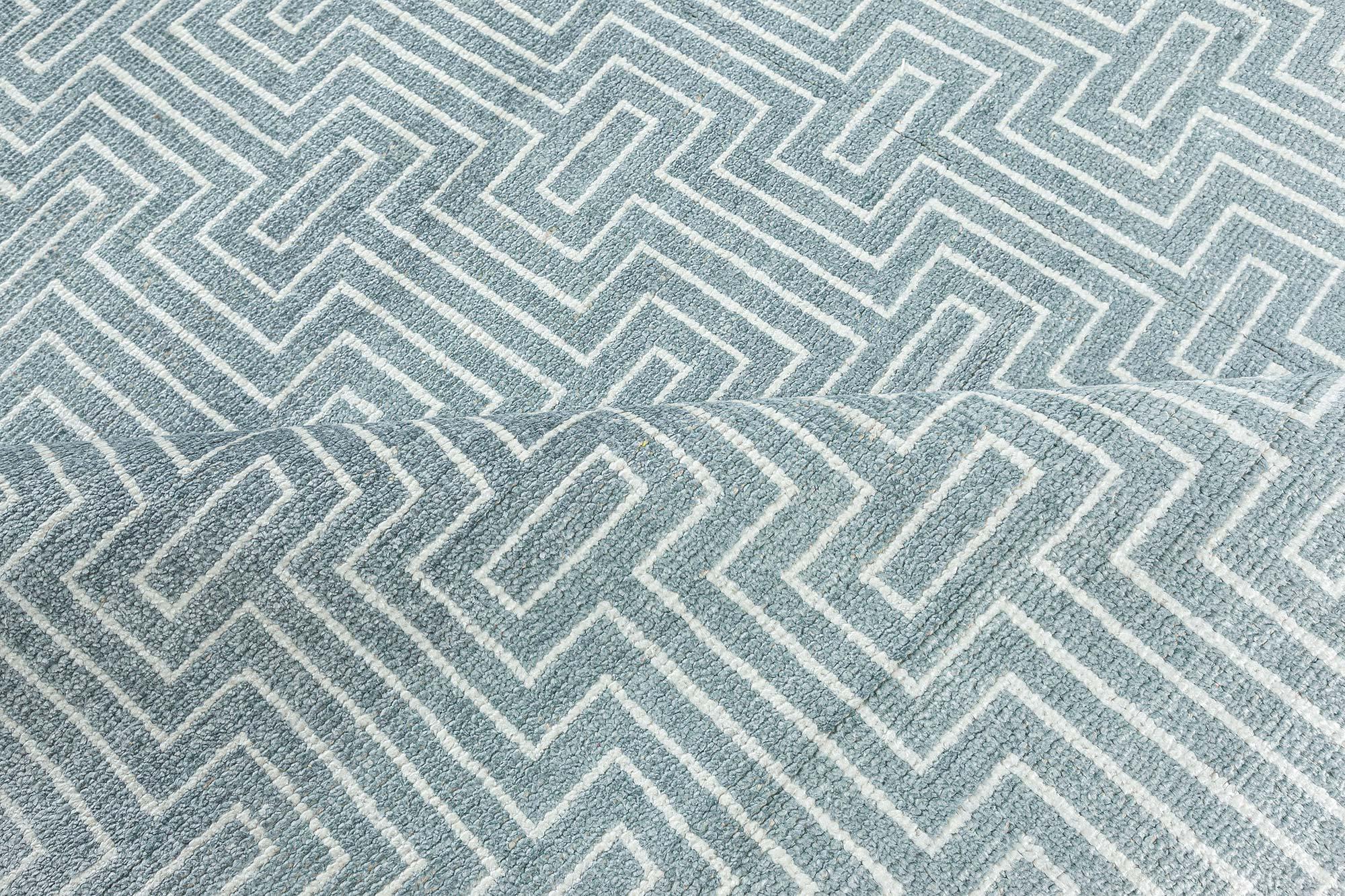 Contemporary Geometric Blue White Bamboo Silk Rug by Doris Leslie Blau
Color: Blue, White
Construction: Knotted
Material: Bamboo Silk