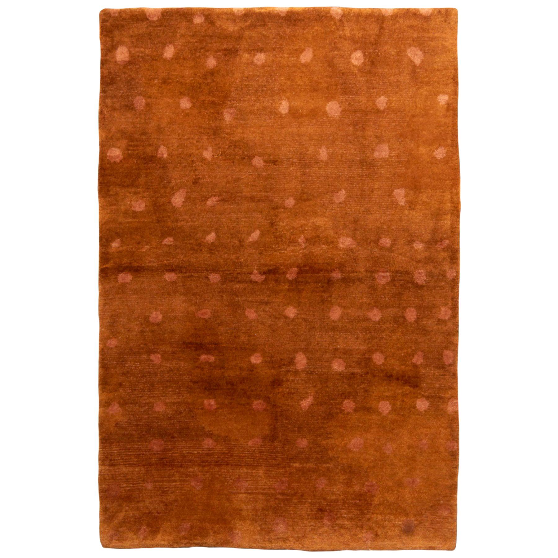 Tapis contemporain géométrique Kilim's en laine et soie à pois bruns