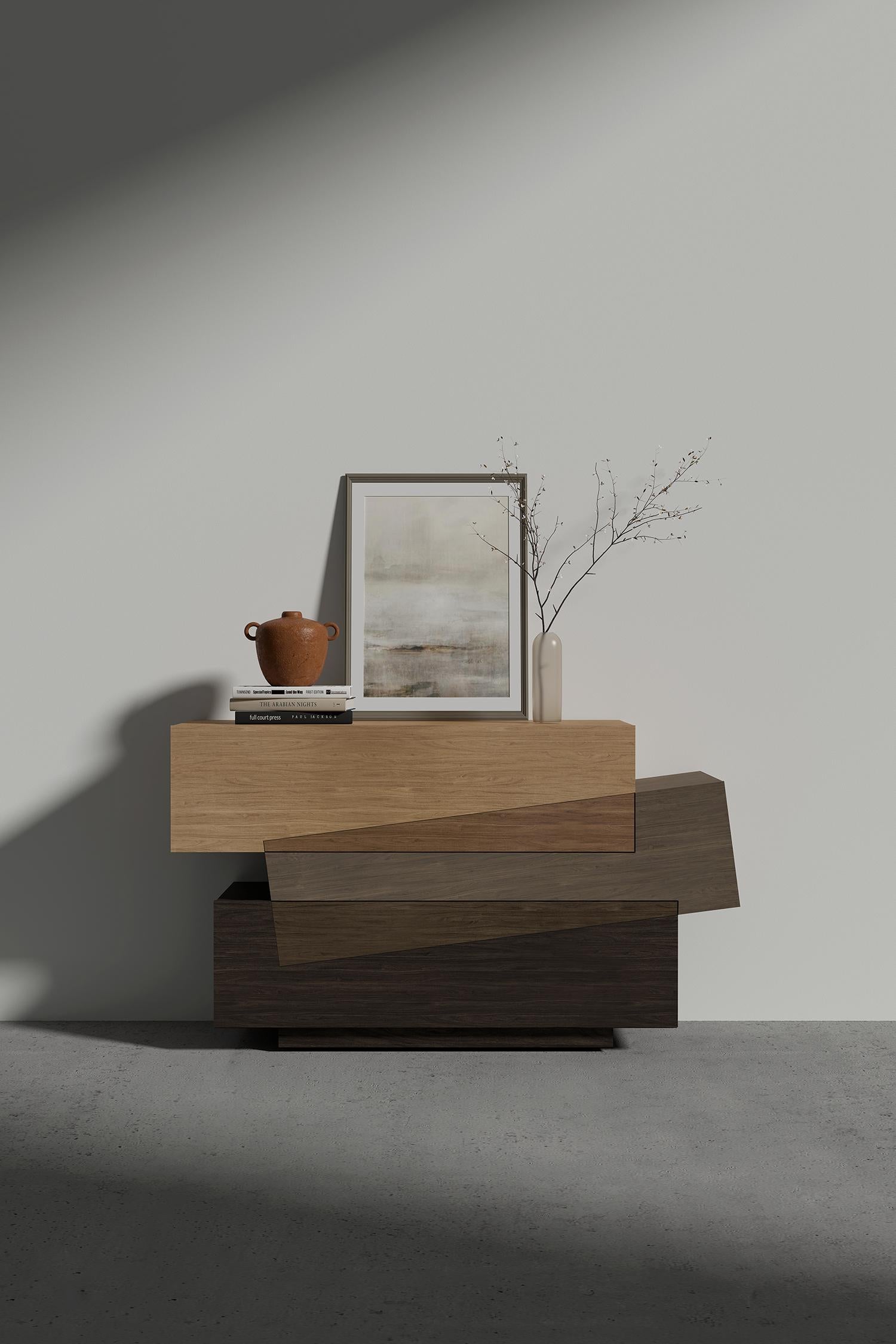 Booleanos Commode 3 Drawers, Chest of Drawers in Warm Wood Veneer, Joel Escalona

Booleanos collection reflects the concept of involuntary interactions and unexpected intersections. 

Geometric cabinet designed by Joel Escalona, configured with