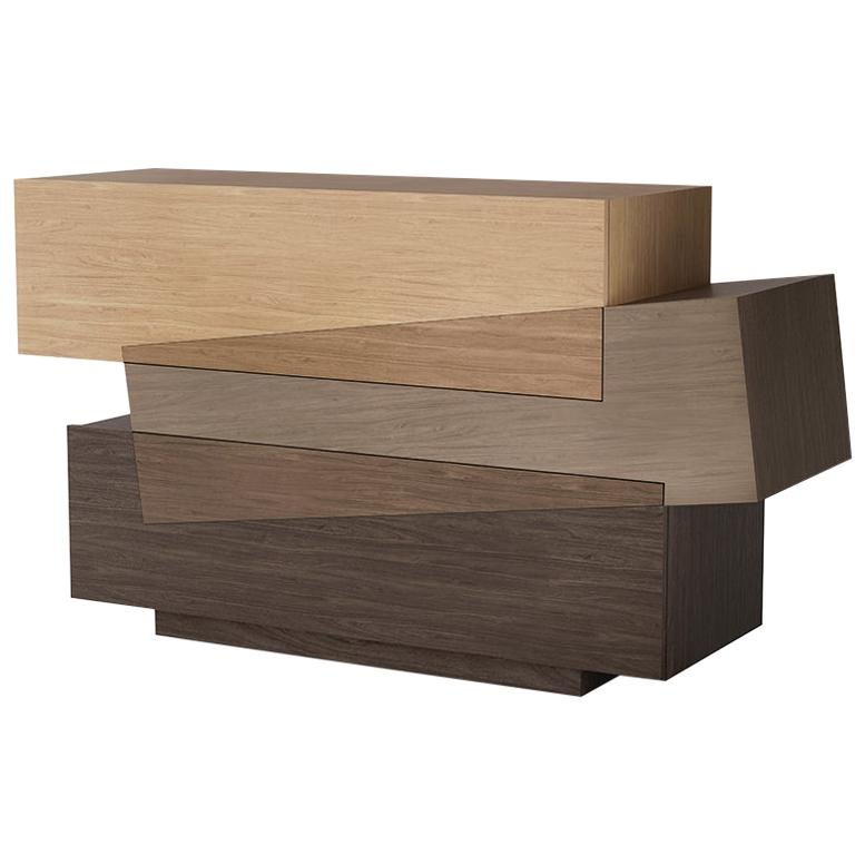 Booleanos Commode 3 Drawers, Chest of Drawers in Warm Wood Veneer, Joel Escalona