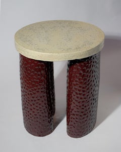 Contemporary Geometric Ceramic Raspberry Side Table