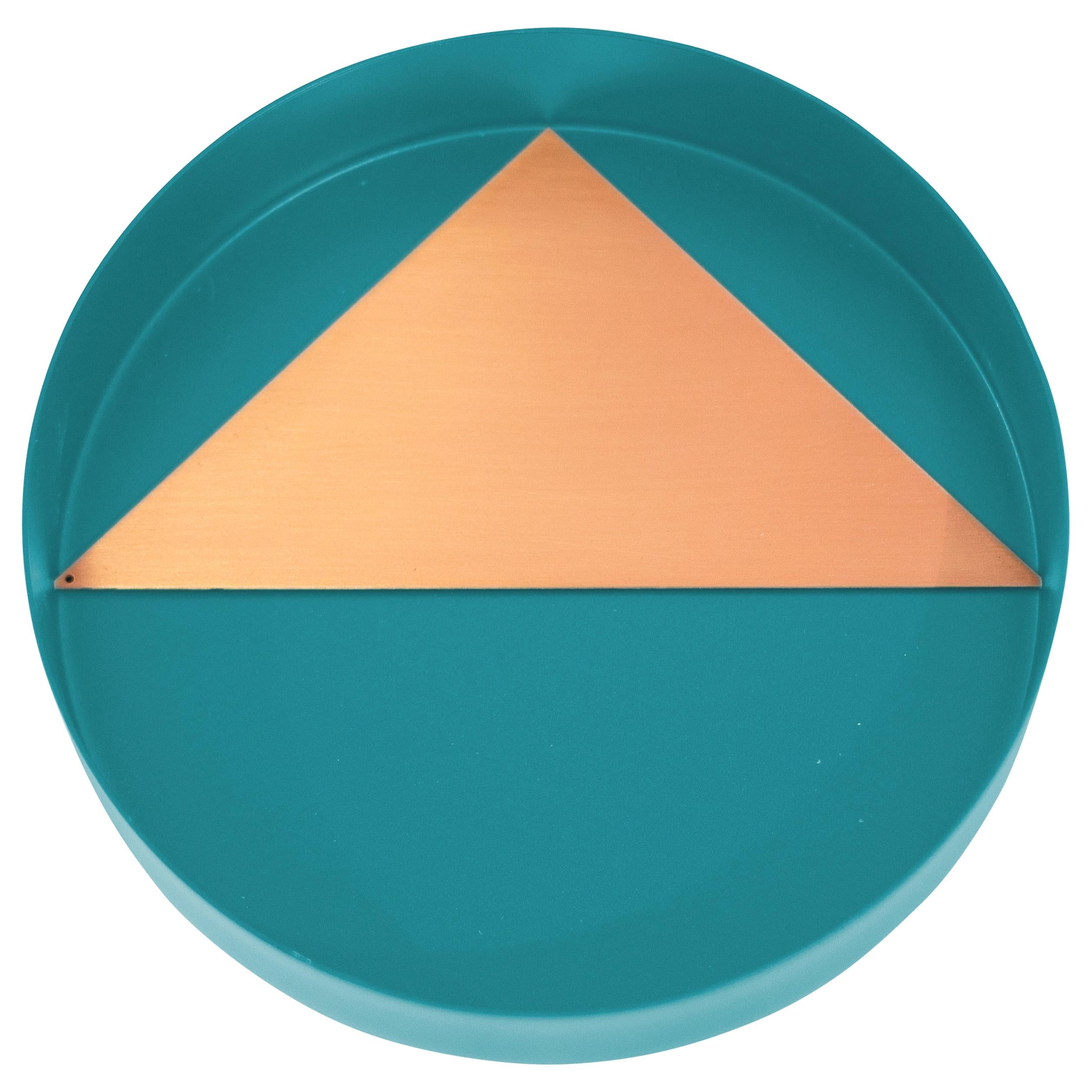 Contemporary Geometric Copper and Blue Metal Coaster Set For Sale