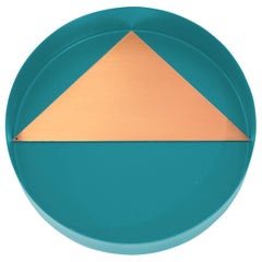 Contemporary Geometric Copper and Blue Metal Coaster Set