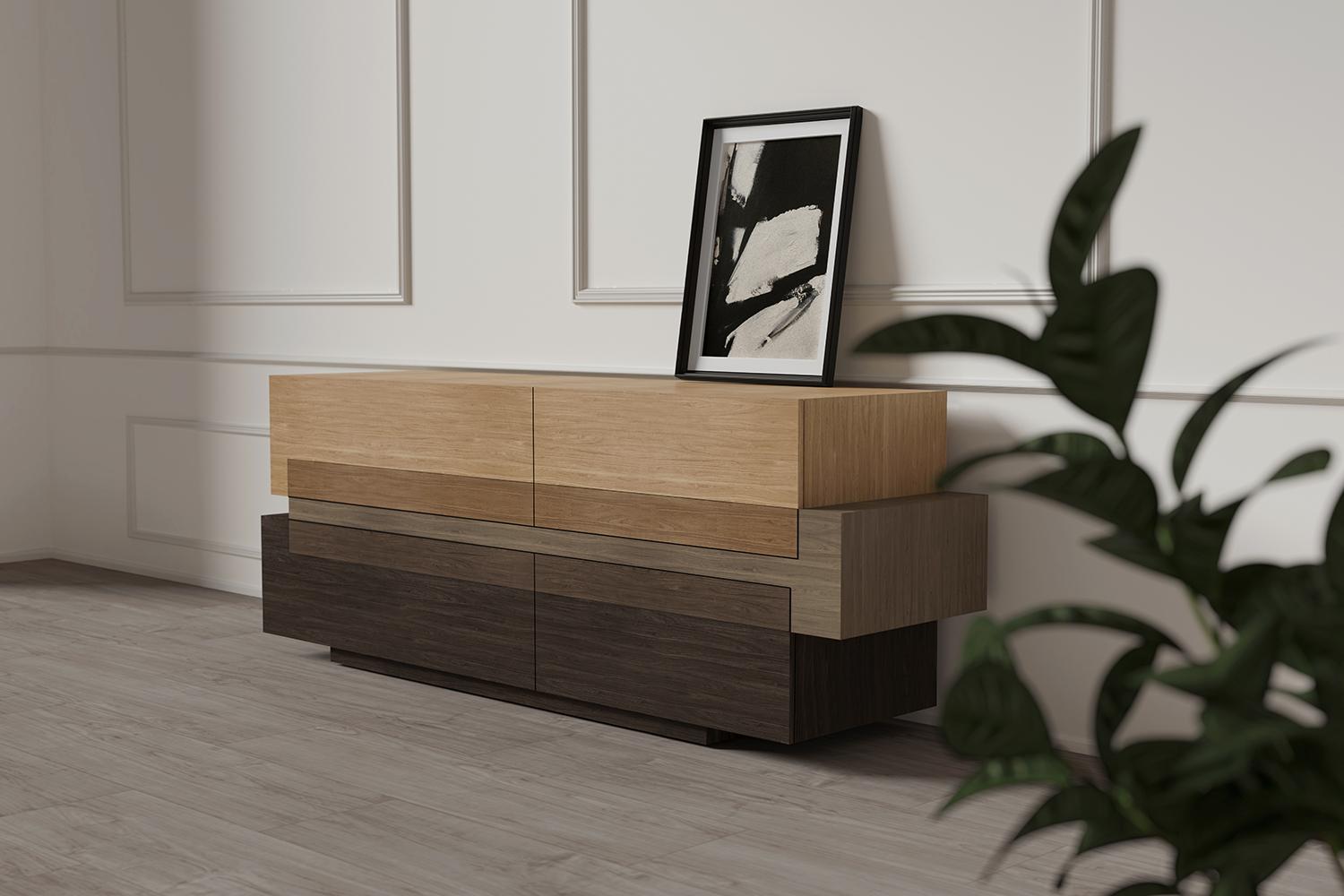 Contemporary Booleanos Sideboard, Credenza, Console in Warm Wood Veneer by Joel Escalona For Sale