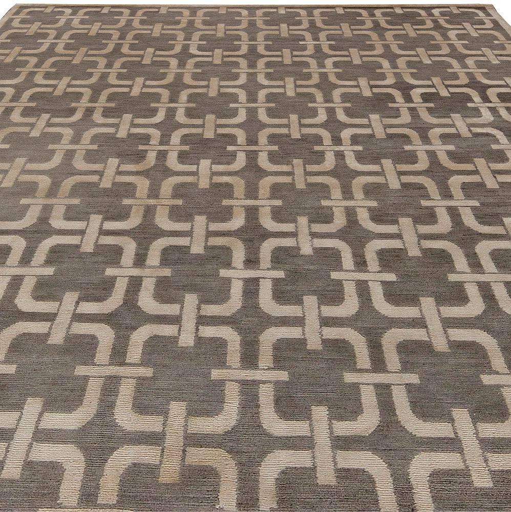 Modern Contemporary Geometric Design Gray and Beige Rug by Doris Leslie Blau For Sale