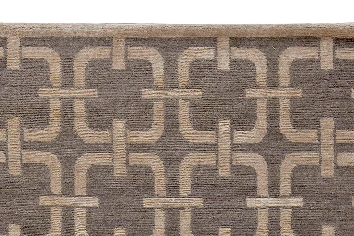 Hand-Knotted Contemporary Geometric Design Gray and Beige Rug by Doris Leslie Blau For Sale