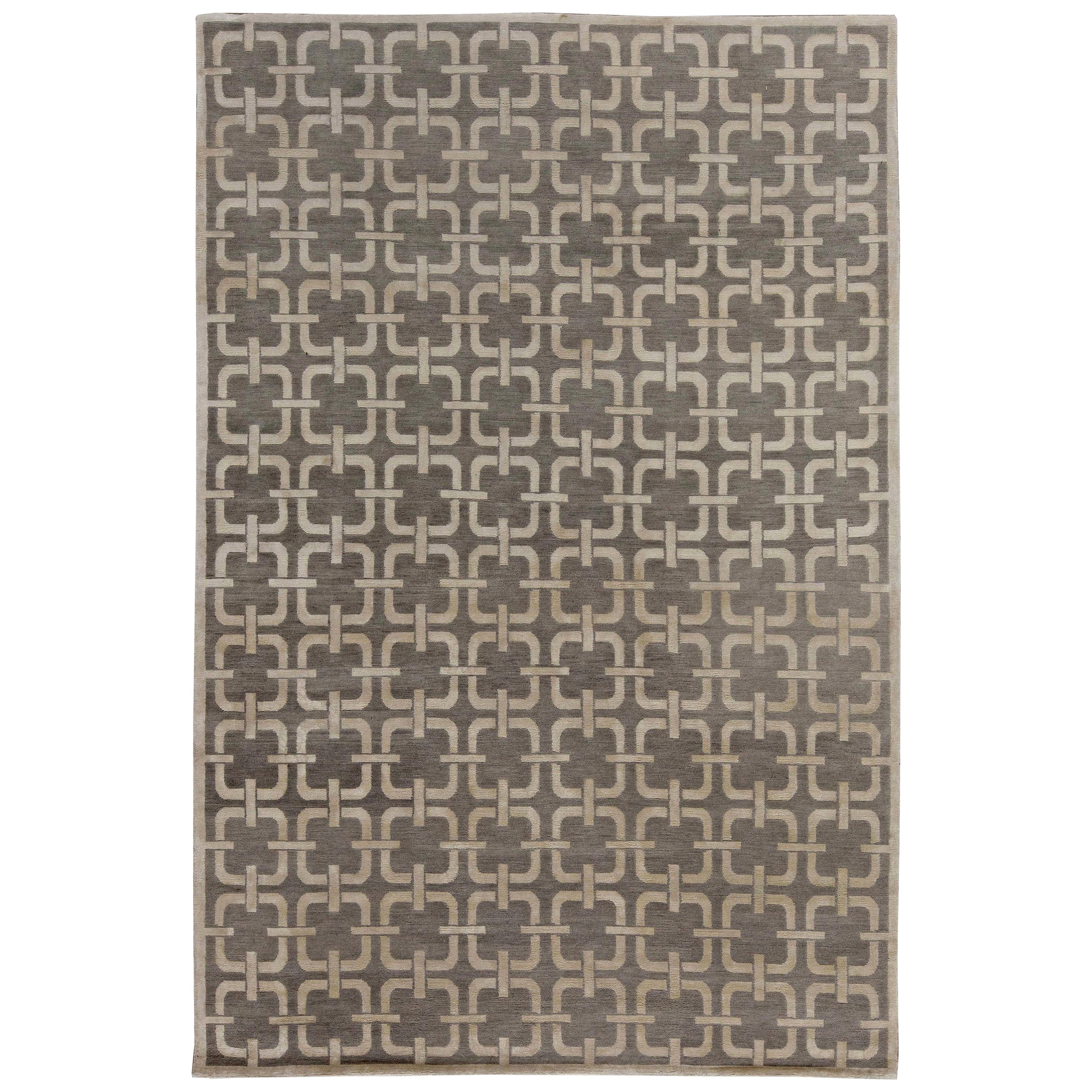 Contemporary Geometric Design Gray and Beige Rug by Doris Leslie Blau For Sale