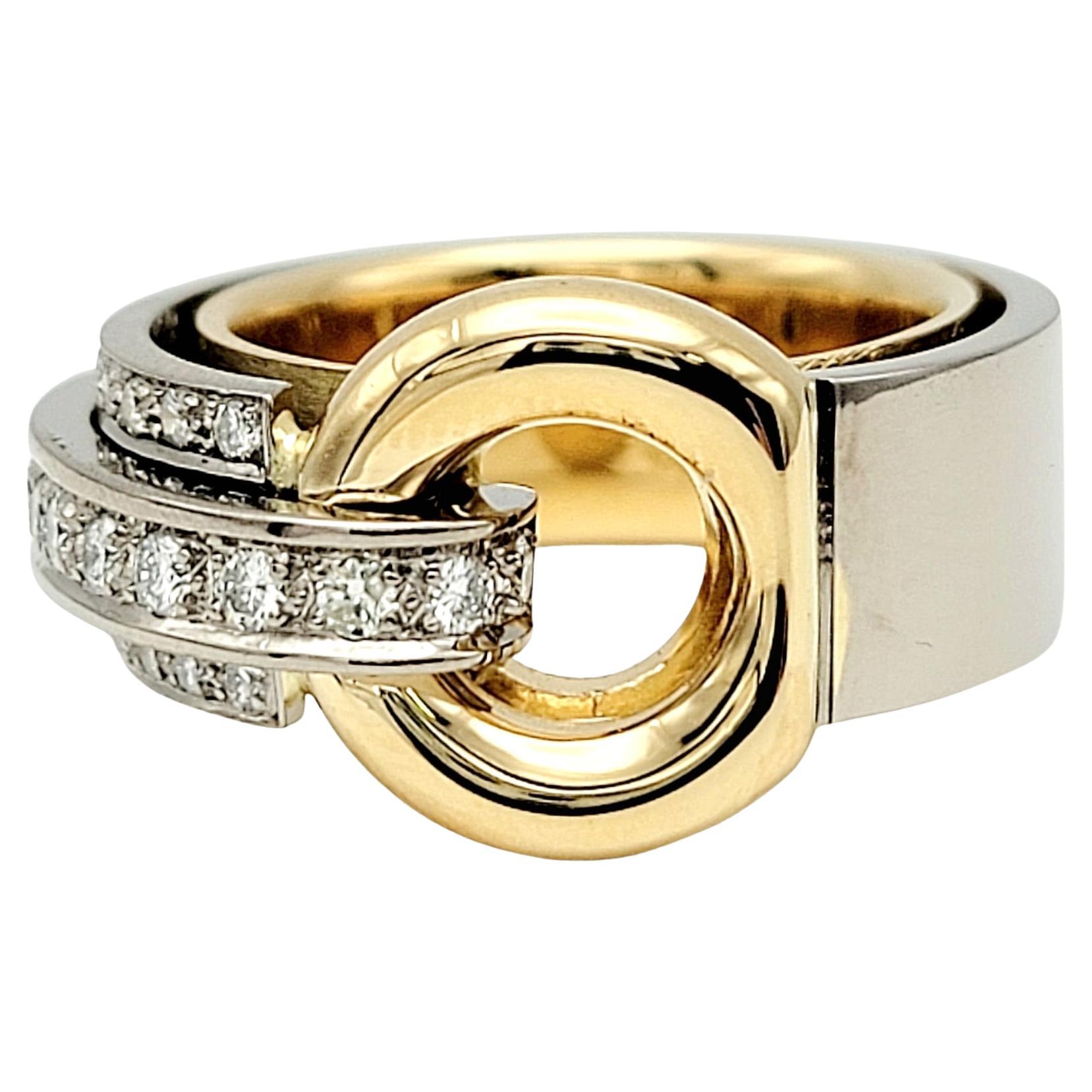 Contemporary Geometric Design Negative Space Asymmetric Band Ring with Diamonds For Sale