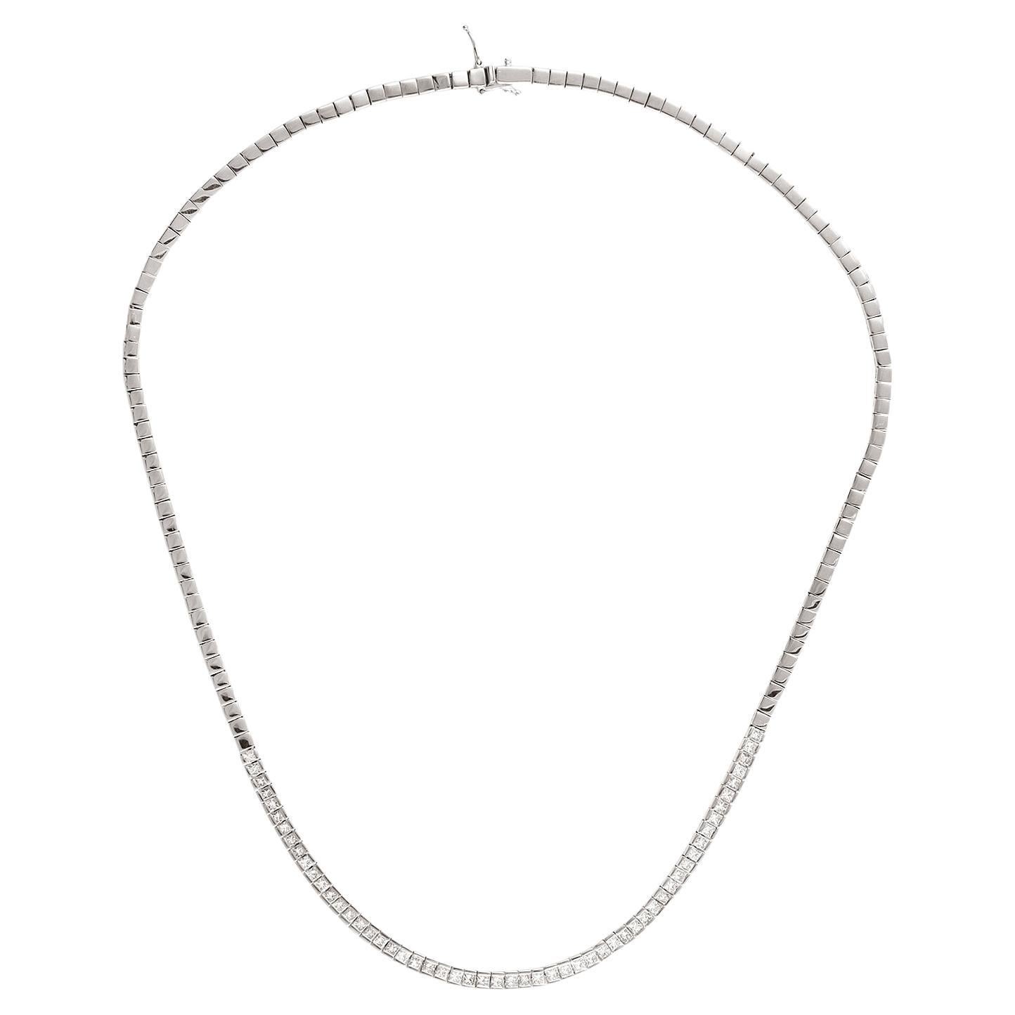 Contemporary Geometric Diamond Square Link Necklace in 18K White Gold For Sale