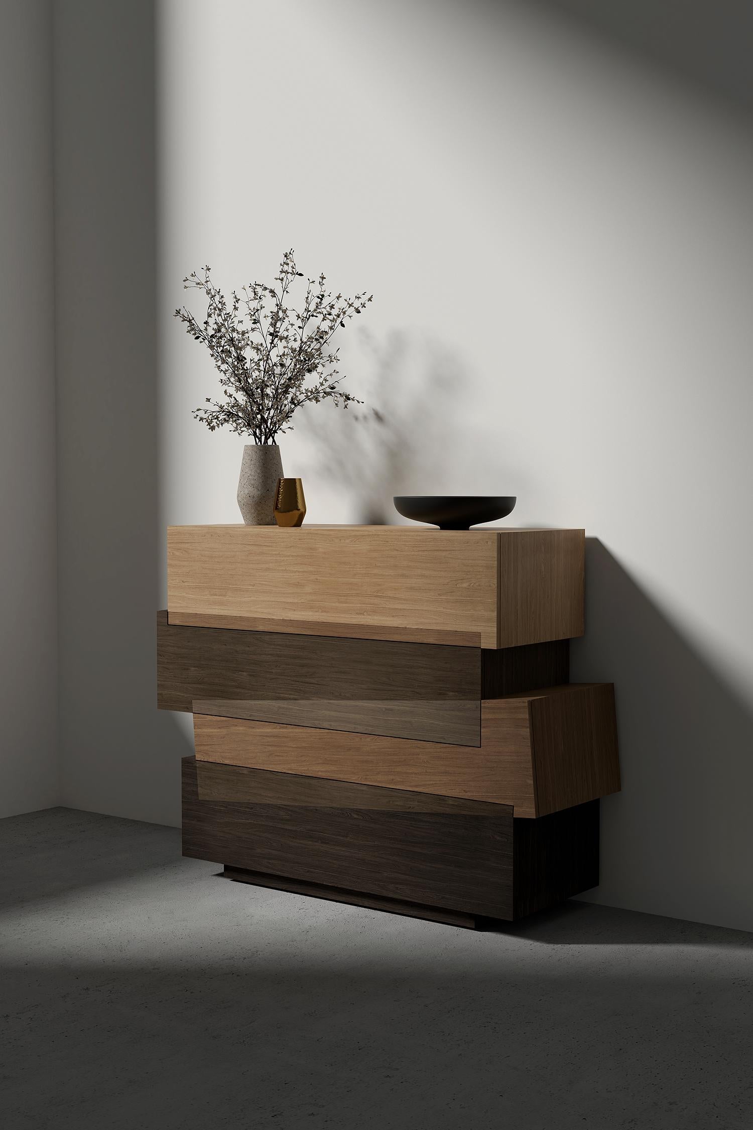Booleanos Commode 3 tiroirs, commode en placage de bois chaud, Joel Escalona Neuf - En vente à Ciudad de México, CDMX