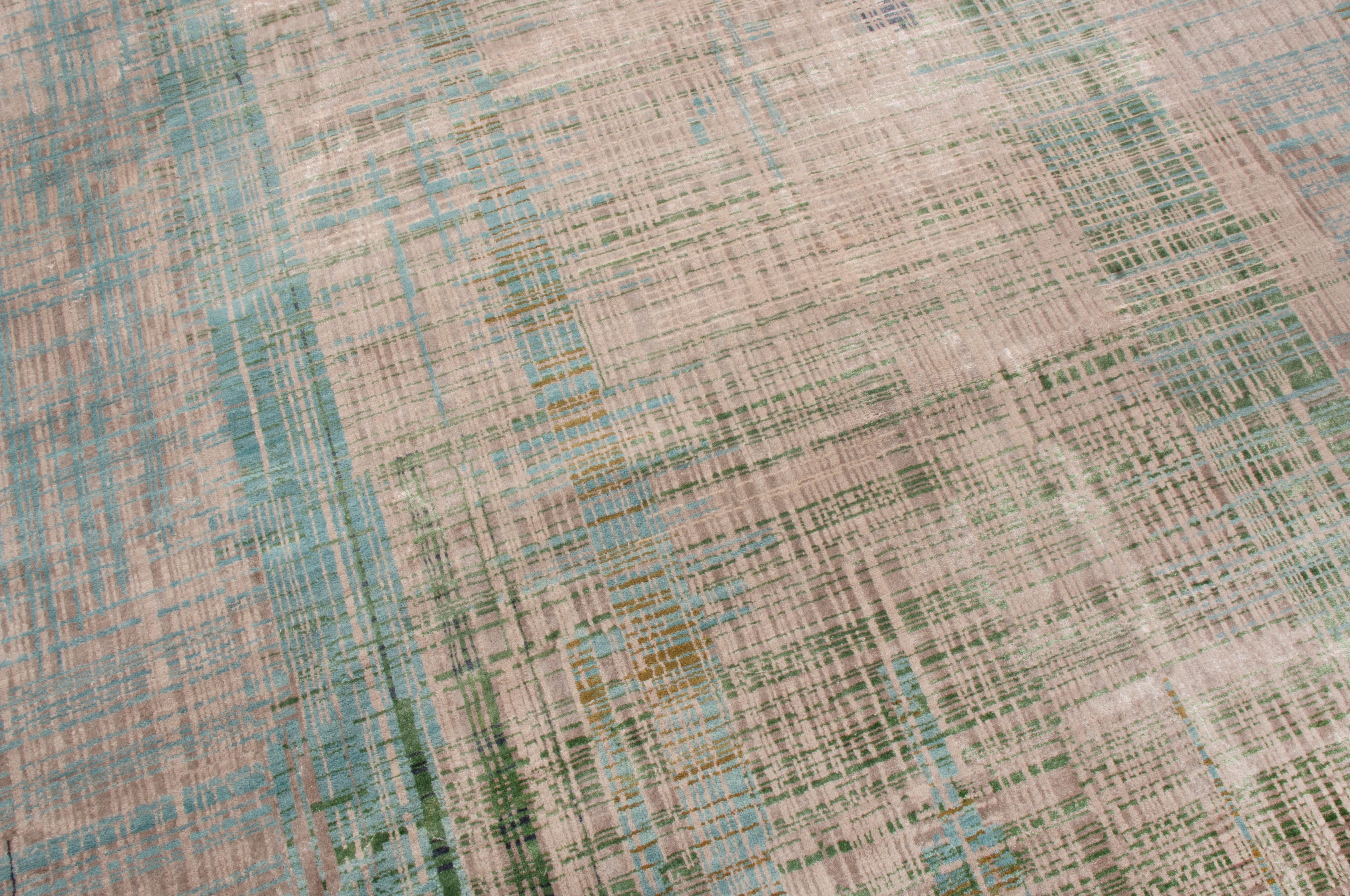 Indien Tapis contemporain en laine verte et bleue géométrique de Kilim en vente