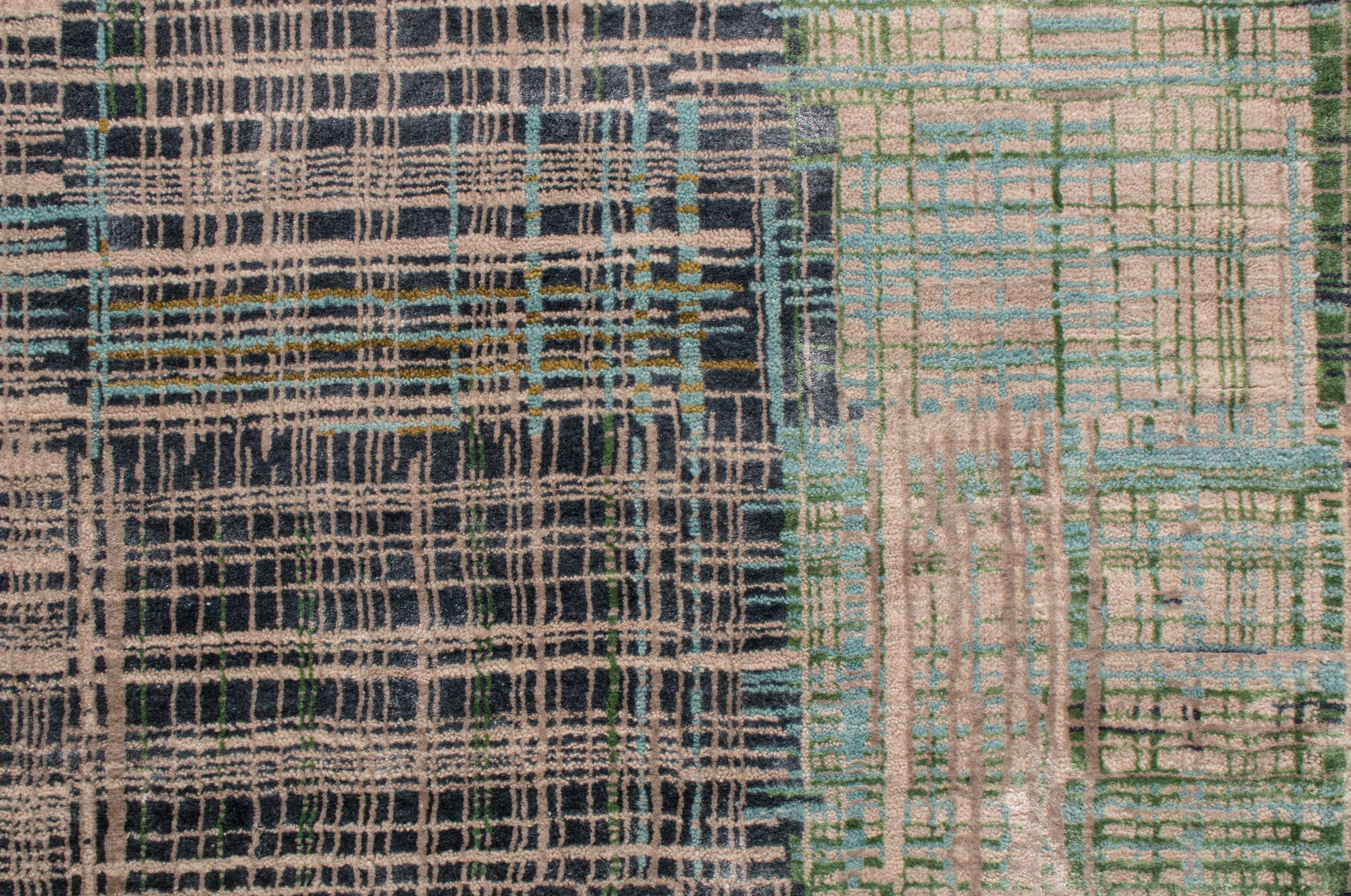 XXIe siècle et contemporain Tapis contemporain en laine verte et bleue géométrique de Kilim en vente