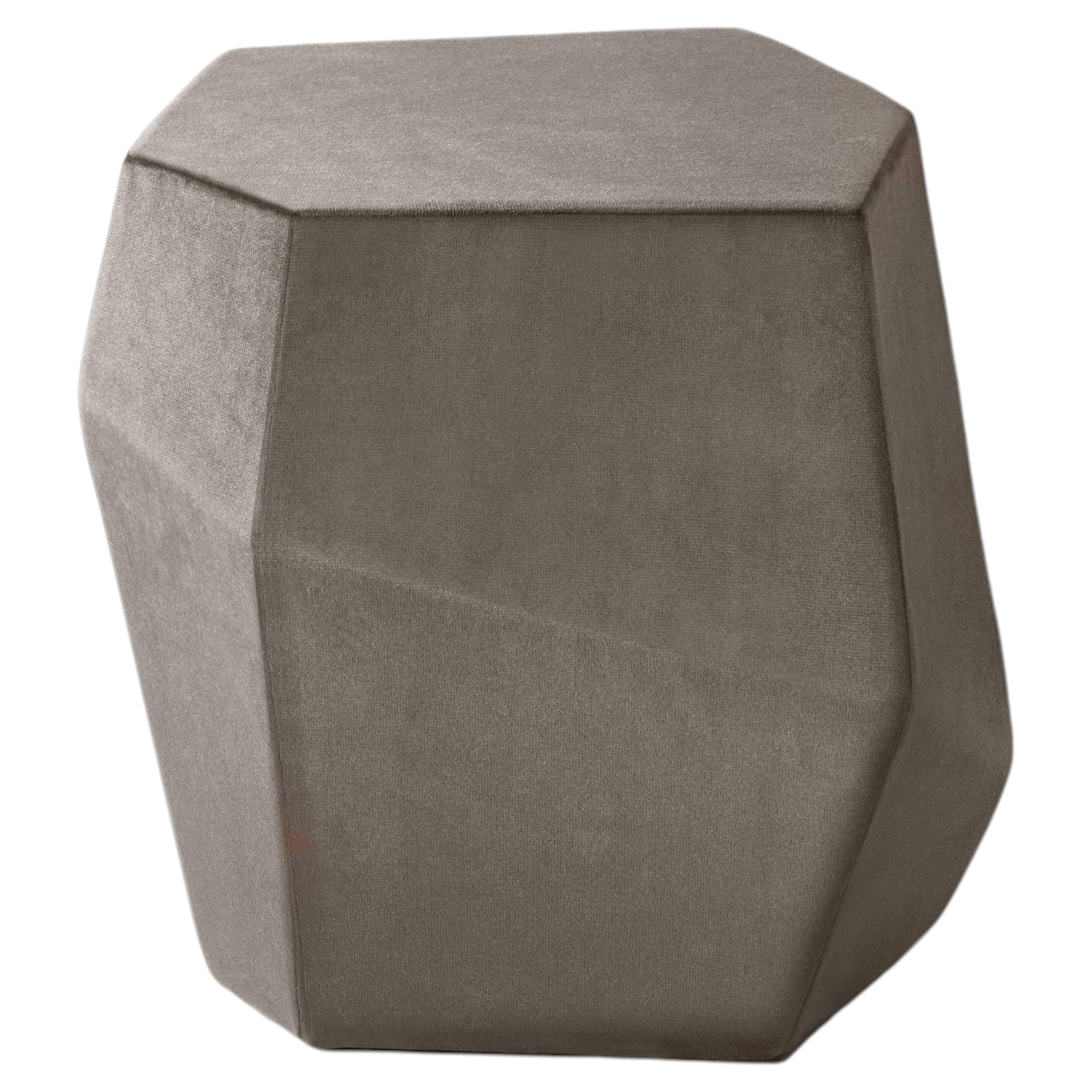 Contemporary geometric grey velvet handmade Rock ottoman by InsidherLand