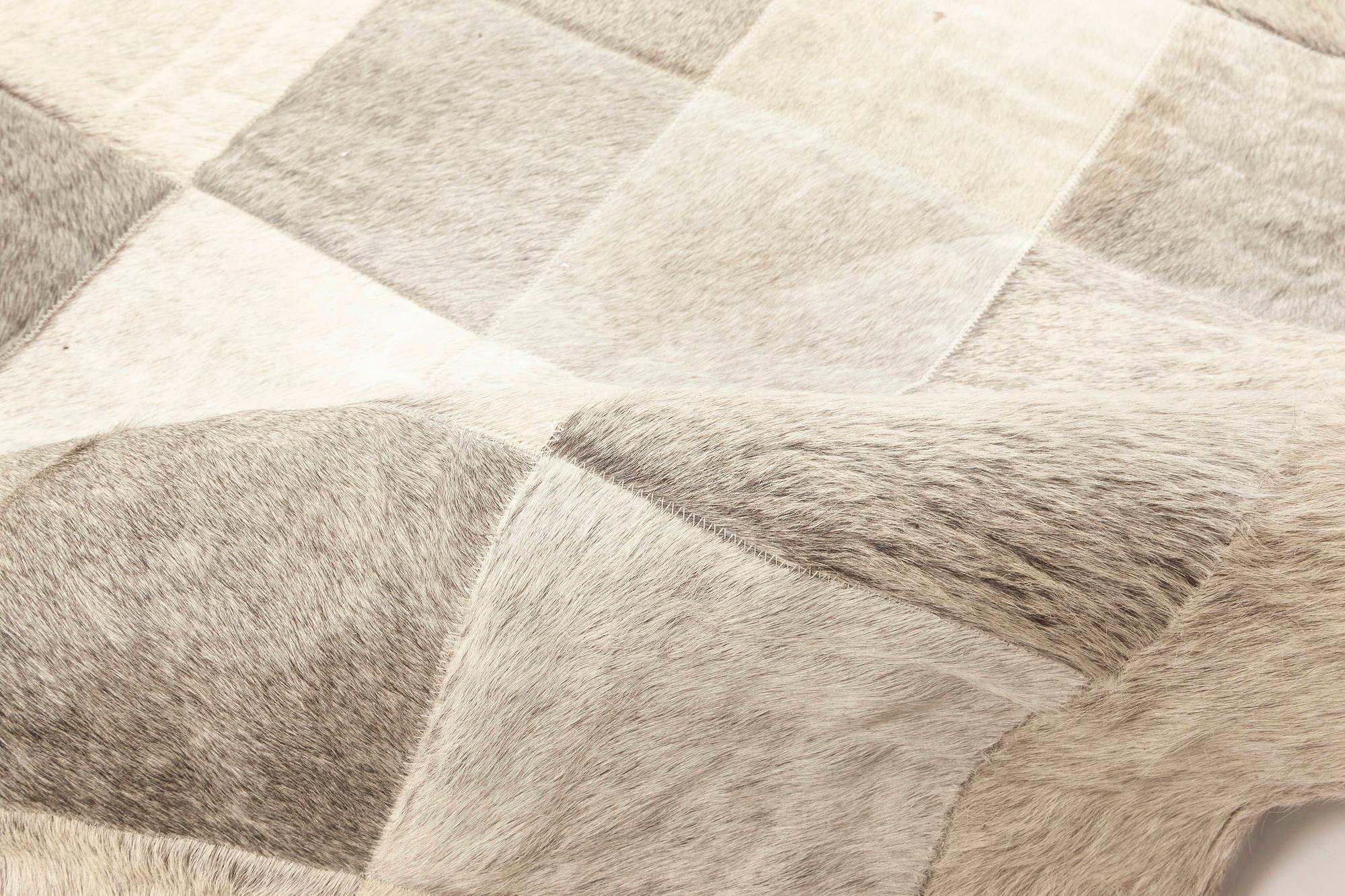 Modern Contemporary Geometric Hair on Hide Grey Leather Runner by Doris Leslie Blau For Sale