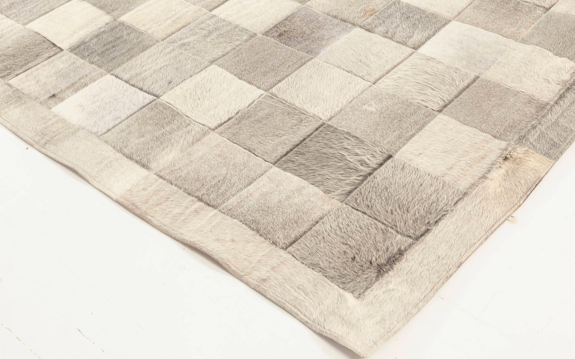 Contemporary Geometric Hair on Hide Grey Leather Runner by Doris Leslie Blau For Sale 1