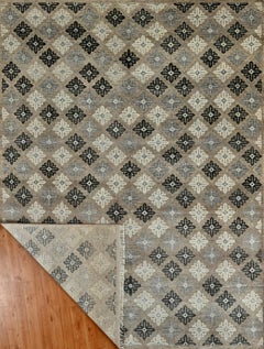 Contemporary Geometric Hand-Knotted Wool Rug in Beige, Ivory, and Charcoal