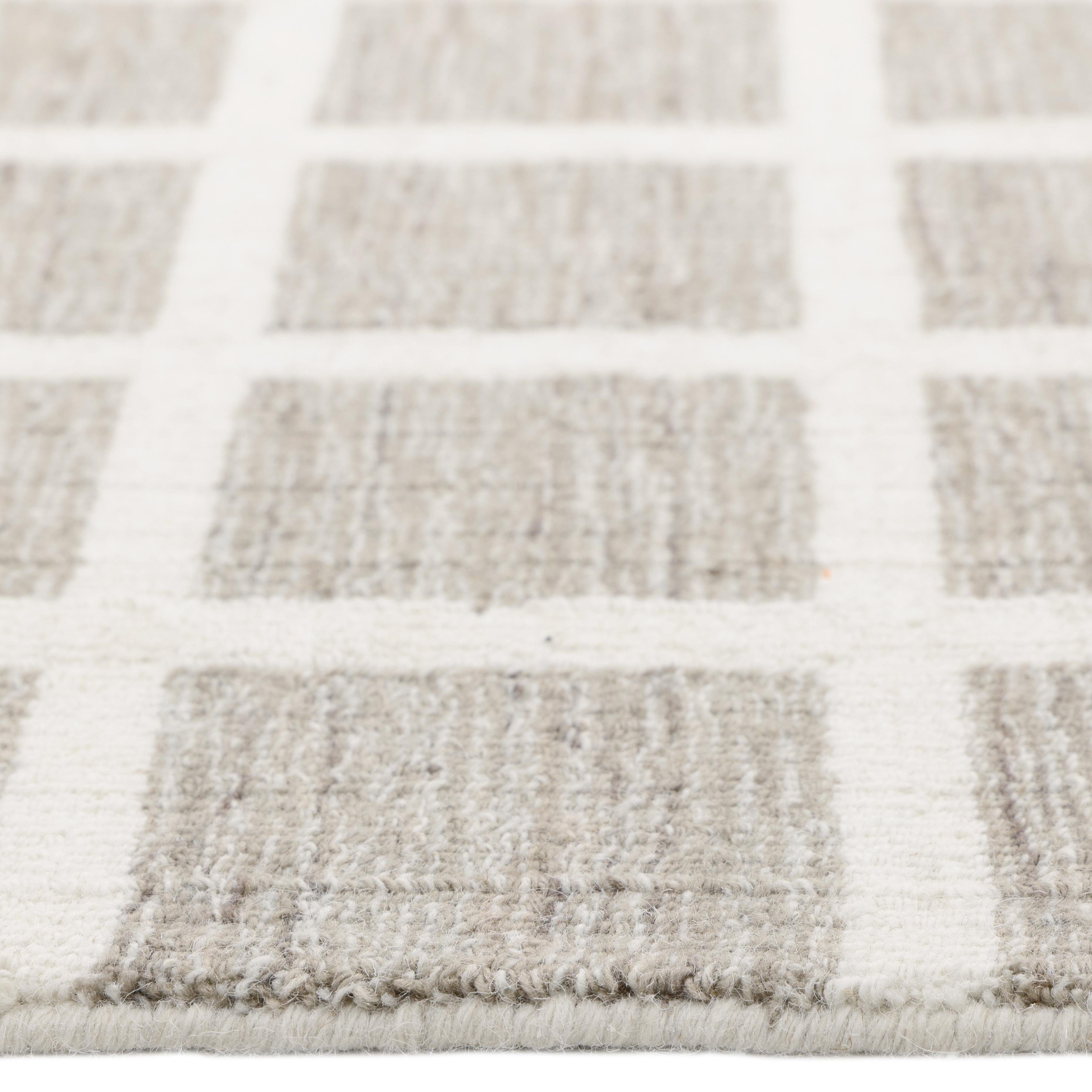 Coton Tapis de sol contemporain géométrique Hand Made Brown 9' 0'' x 12' 0'' en vente