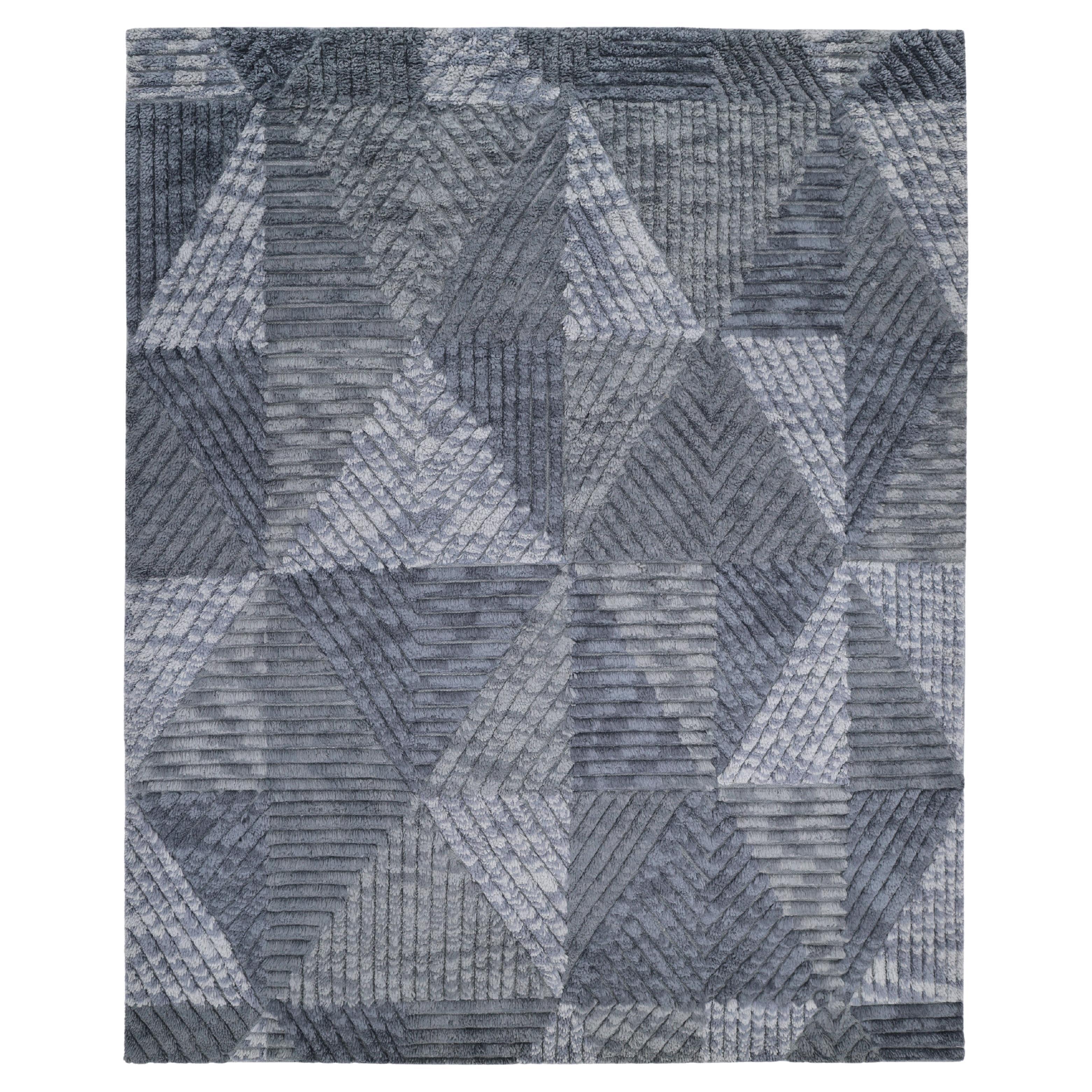 Alfombra Geométrica Contemporánea Hand Made Gris 5' 0" x 8' 0