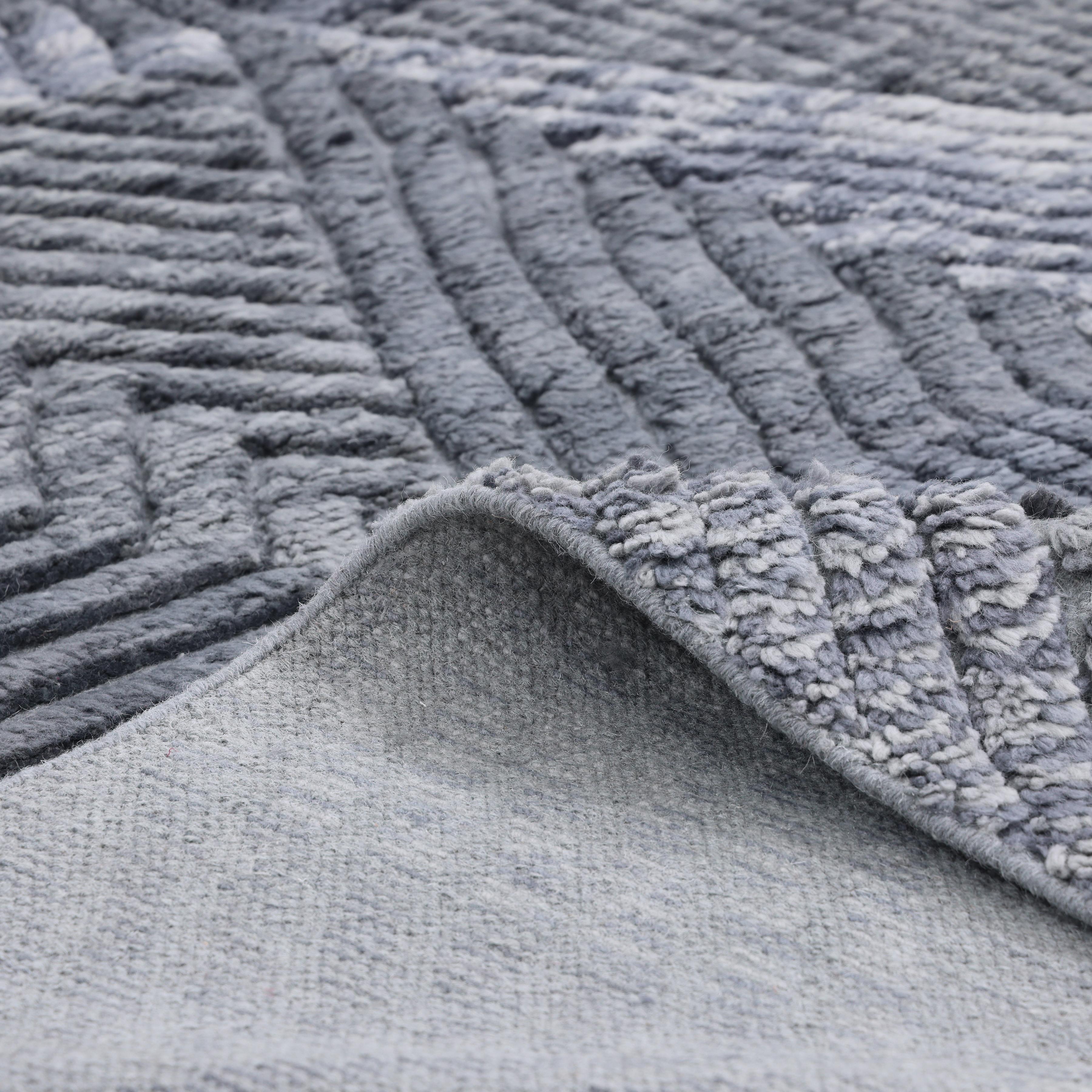 Cotton Contemporary Geometric Hand Made Gray Area Rug 9' 0'' x 12' 0'' For Sale