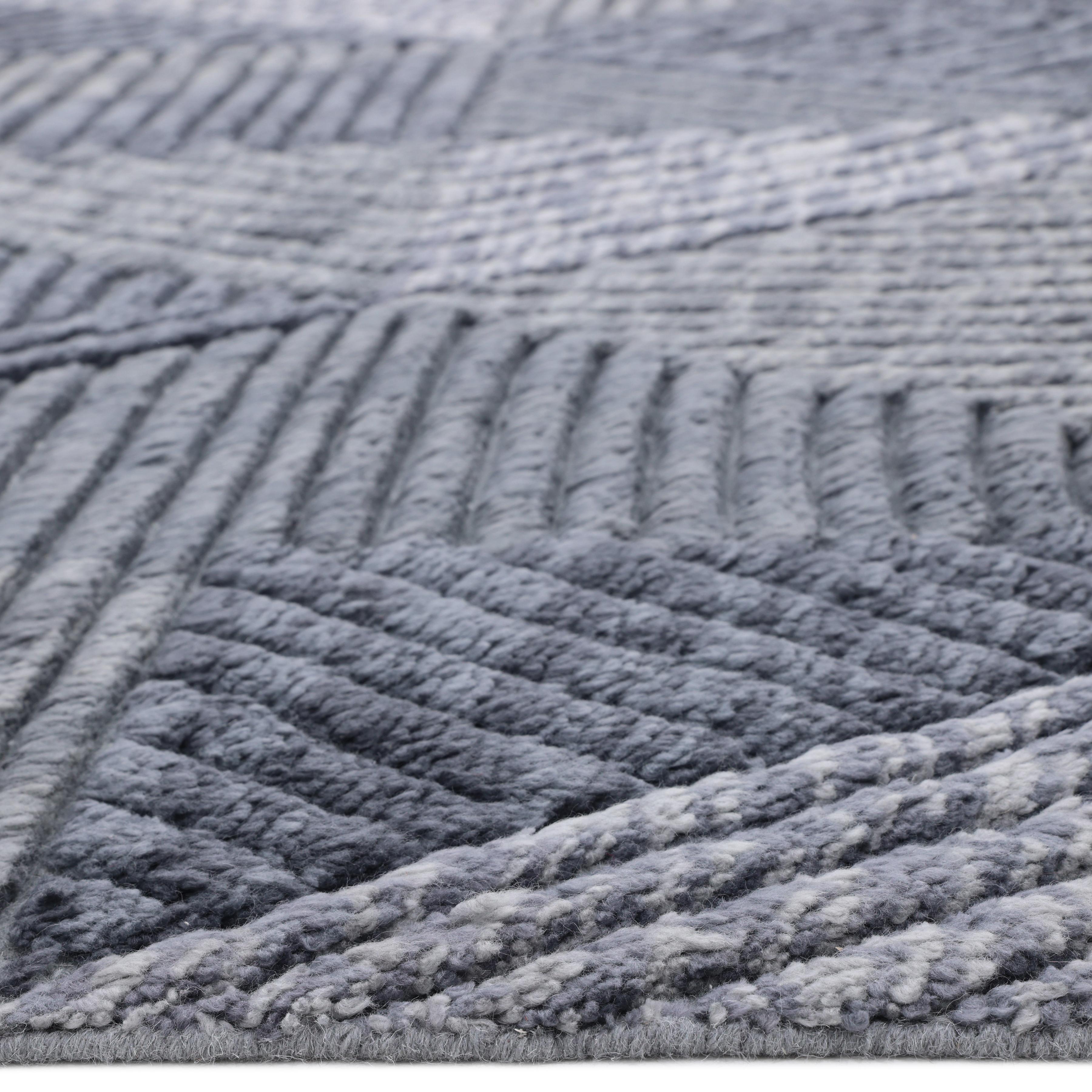 Contemporary Geometric Hand Made Gray Area Rug 9' 0'' x 12' 0'' For Sale 1