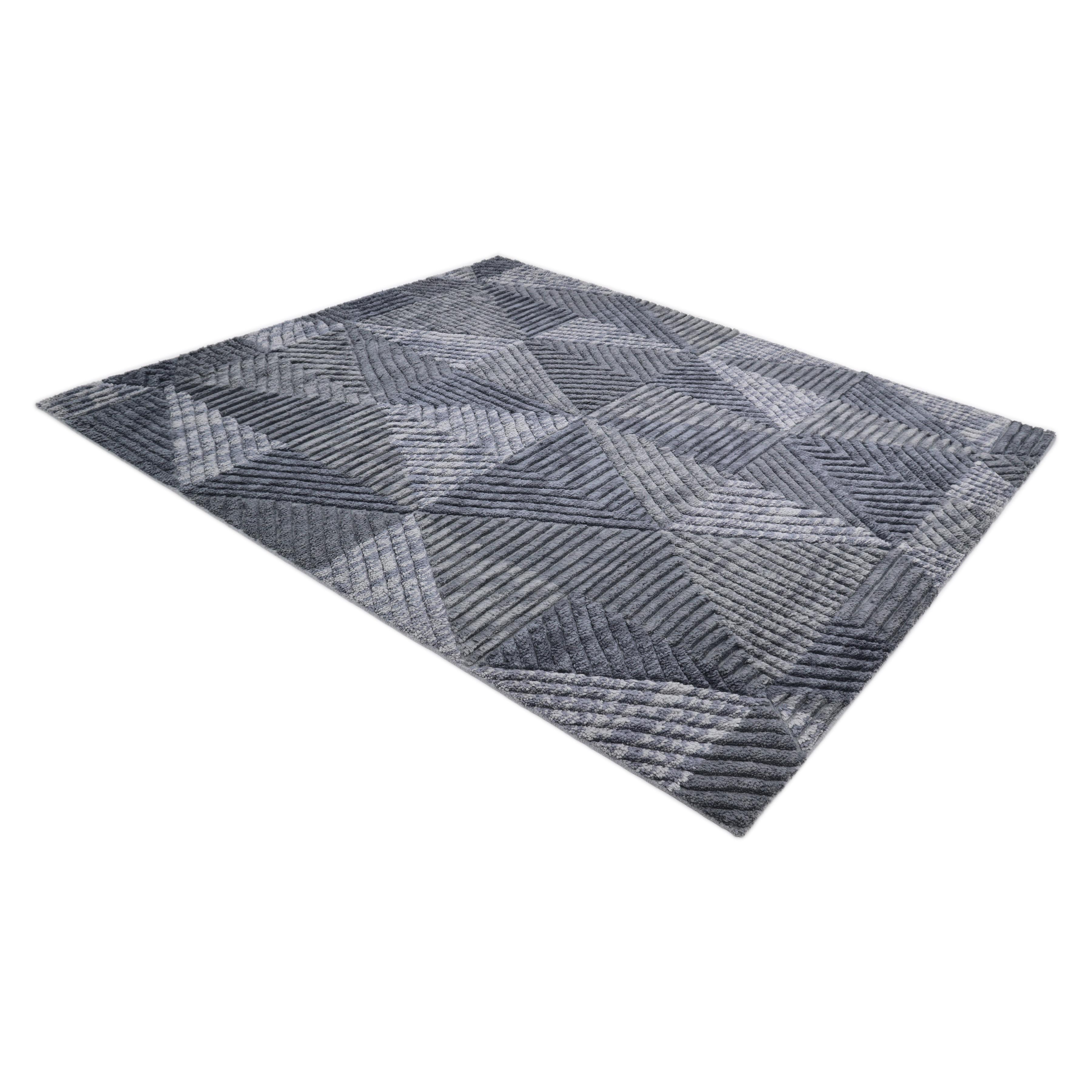 Contemporary Geometric Hand Made Gray Area Rug 9' 0'' x 12' 0'' For Sale 3