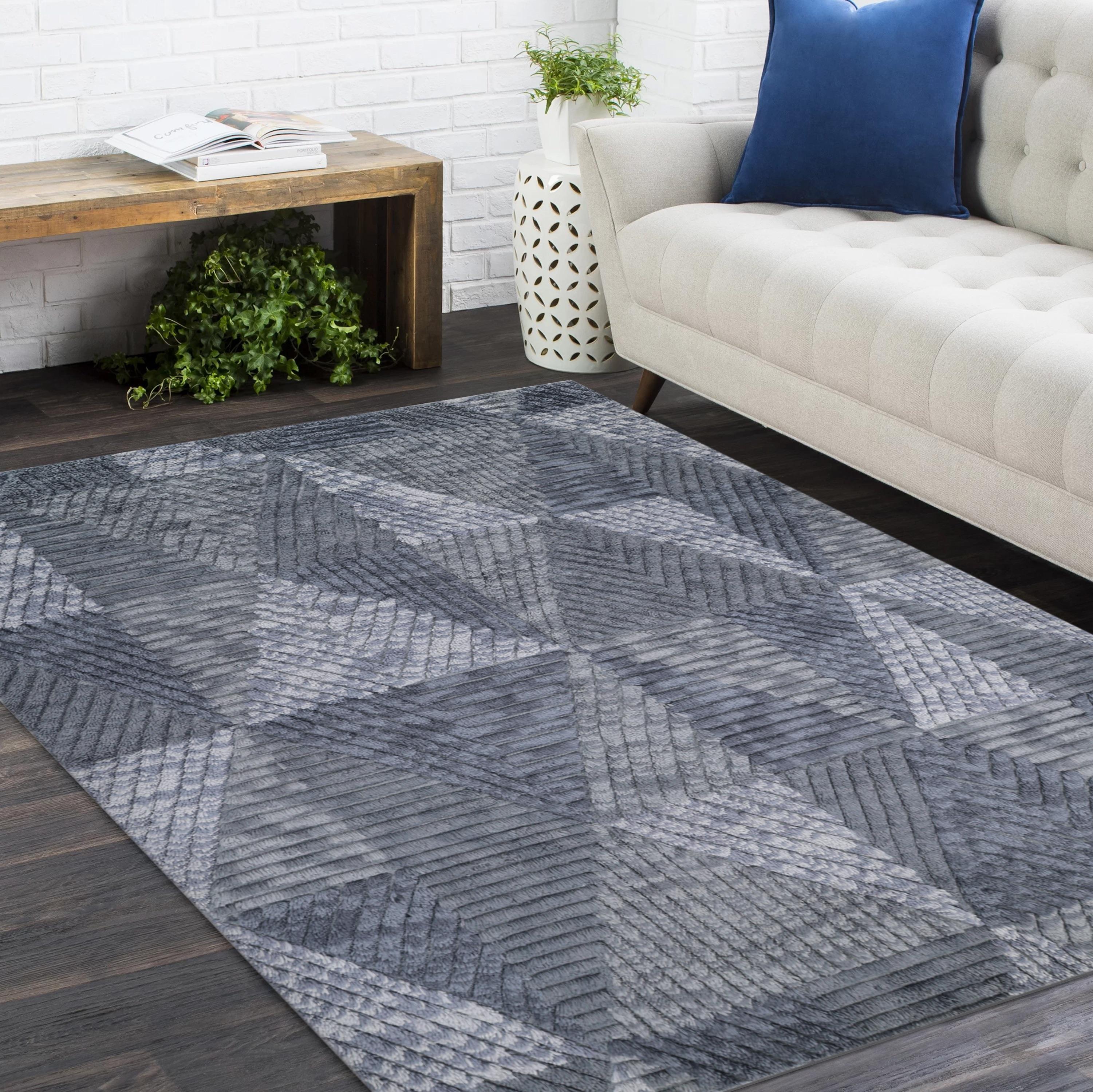 Contemporary Geometric Hand Made Gray Area Rug 9' 0'' x 12' 0'' For Sale 4
