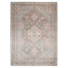 Tapis de sol contemporain géométrique Hand Made Light Gray 5' 0" x 8' 0"