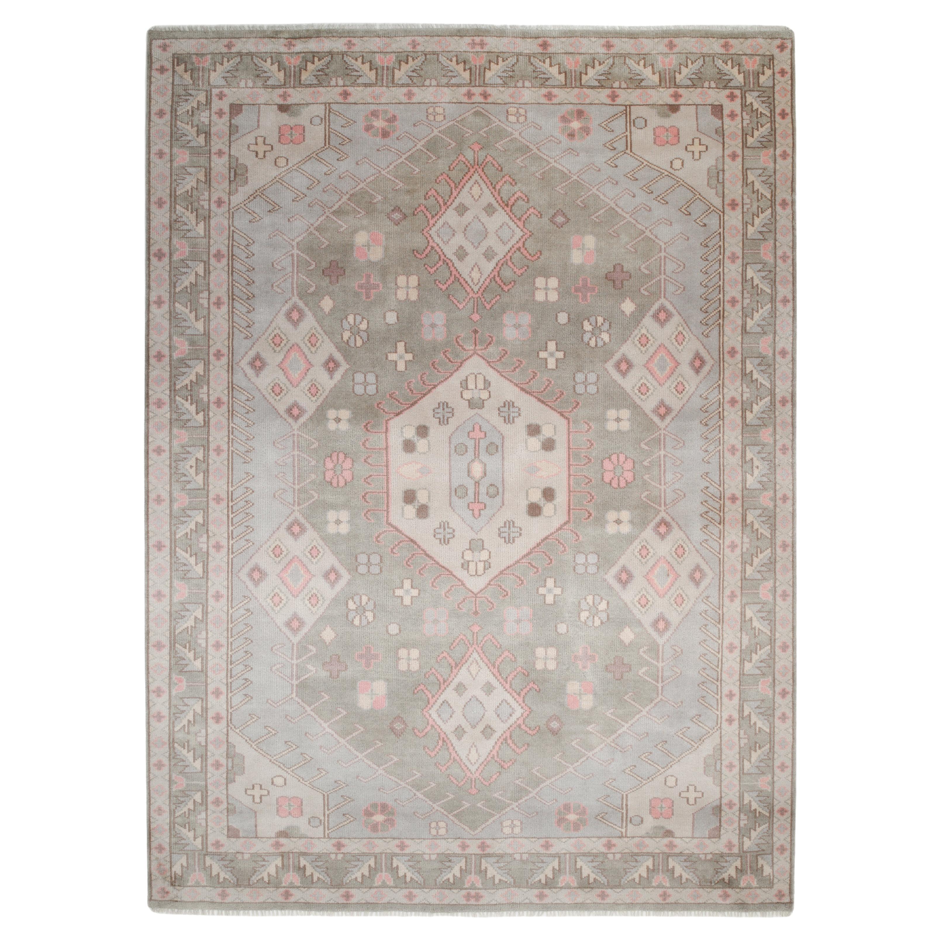 Alfombra geométrica contemporánea hecha a mano en gris claro 8' 0" x 10' 0