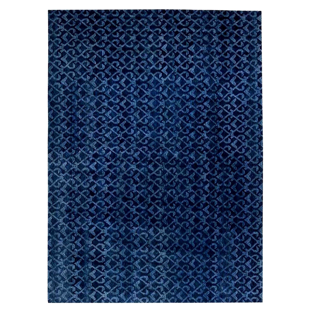 Zeitgenössischer geometrischer handgefertigter Pashmina- Euro-Teppich von Doris Leslie Blau