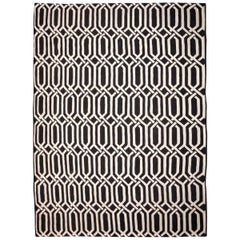 Contemporary Geometric Handmade Black and White Wool Rug