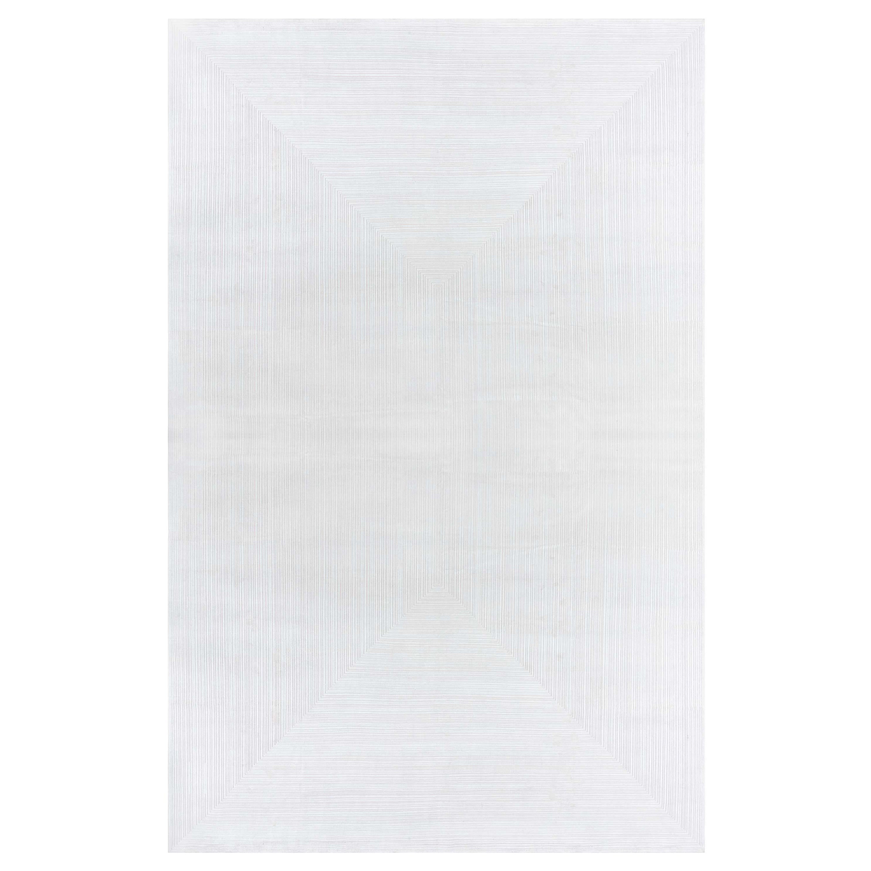 Tappeto geometrico contemporaneo di seta e lana con nodo alto e basso di Doris Leslie Blau