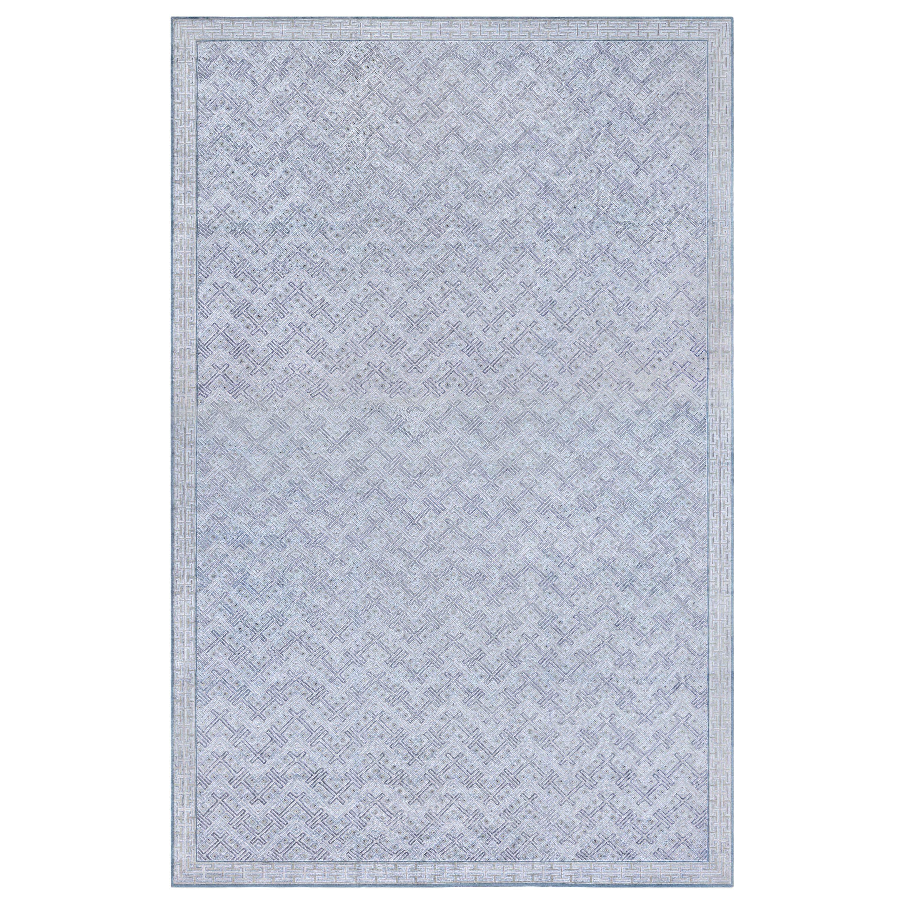 Contemporary Geometric High-Low Knotted Wool and Silk Rug by Doris Leslie Blau For Sale