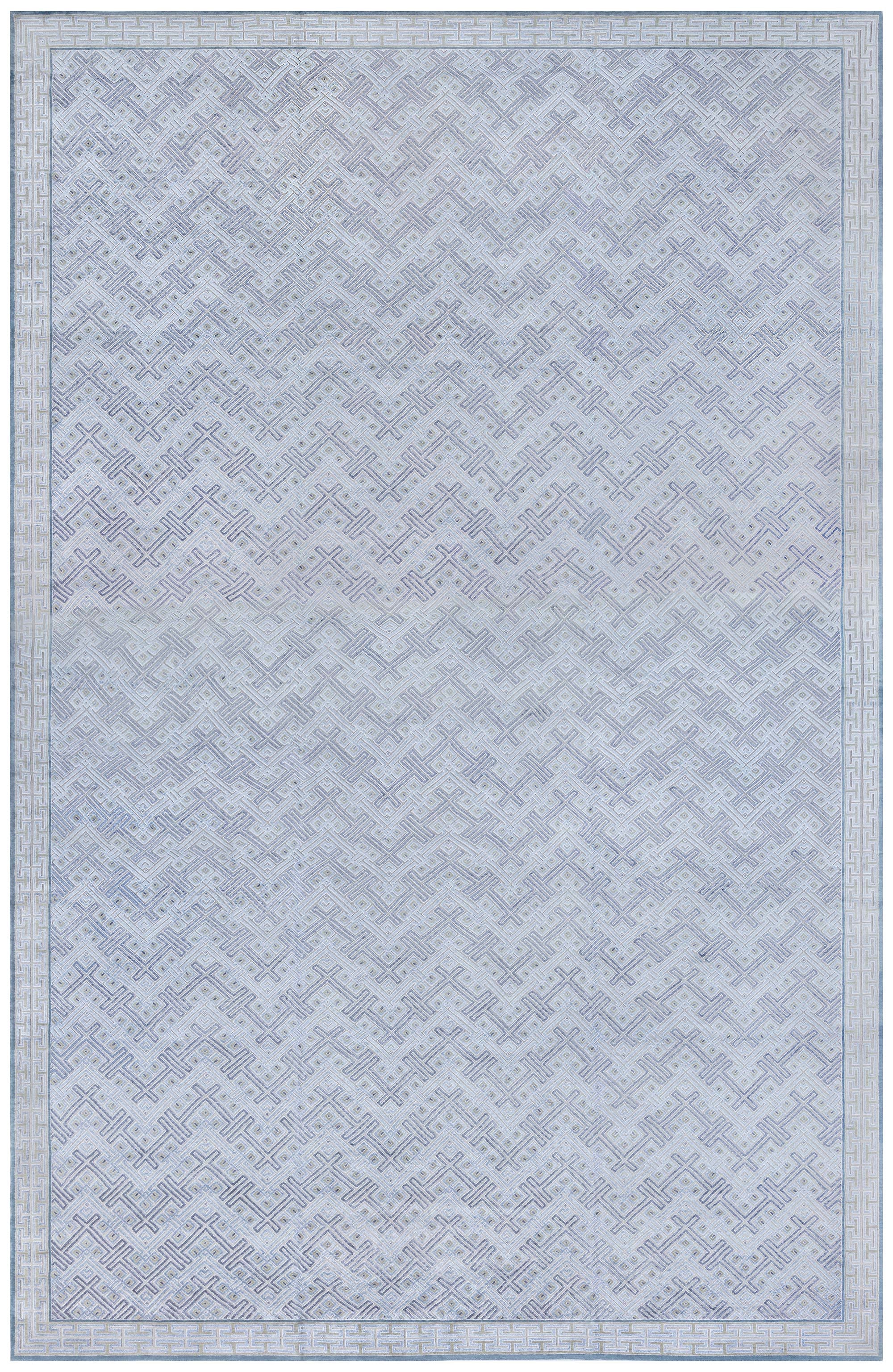 Contemporary Geometric High-Low Knotted Wool and Silk Rug by Doris Leslie Blau