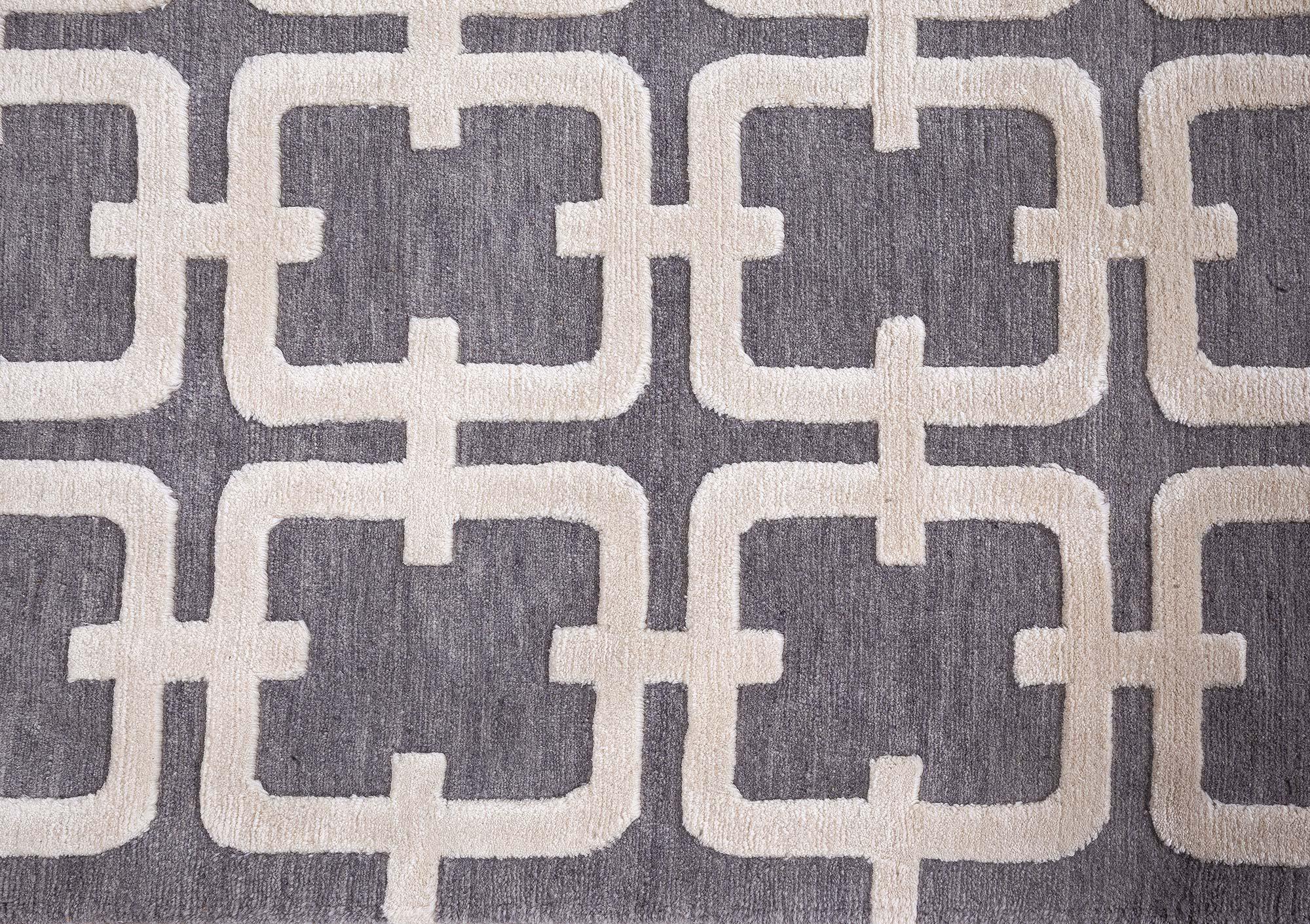 Indiano Runner geometrico contemporaneo in lana con nodi alti di Doris Leslie Blau in vendita