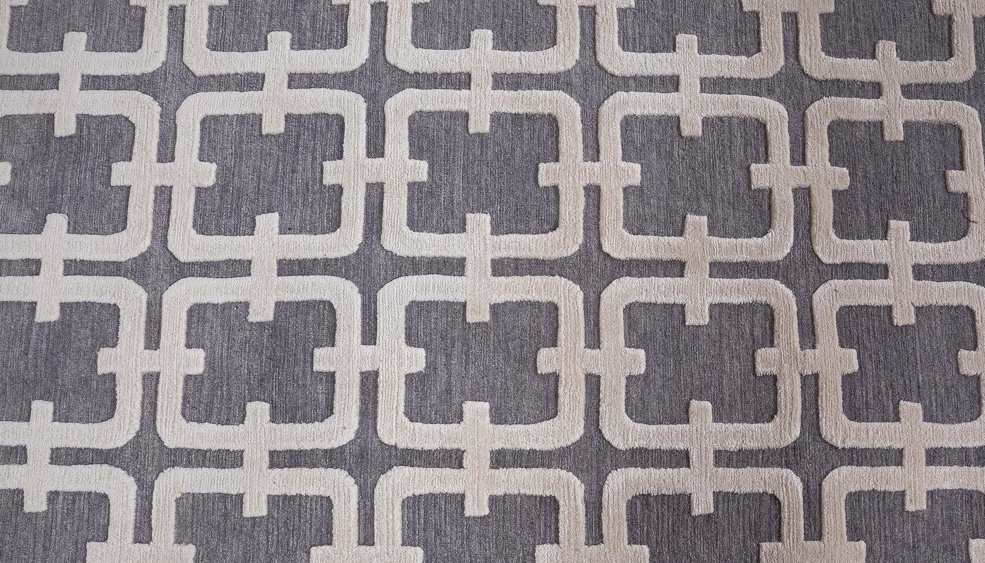 Annodato a mano Runner geometrico contemporaneo in lana con nodi alti di Doris Leslie Blau in vendita