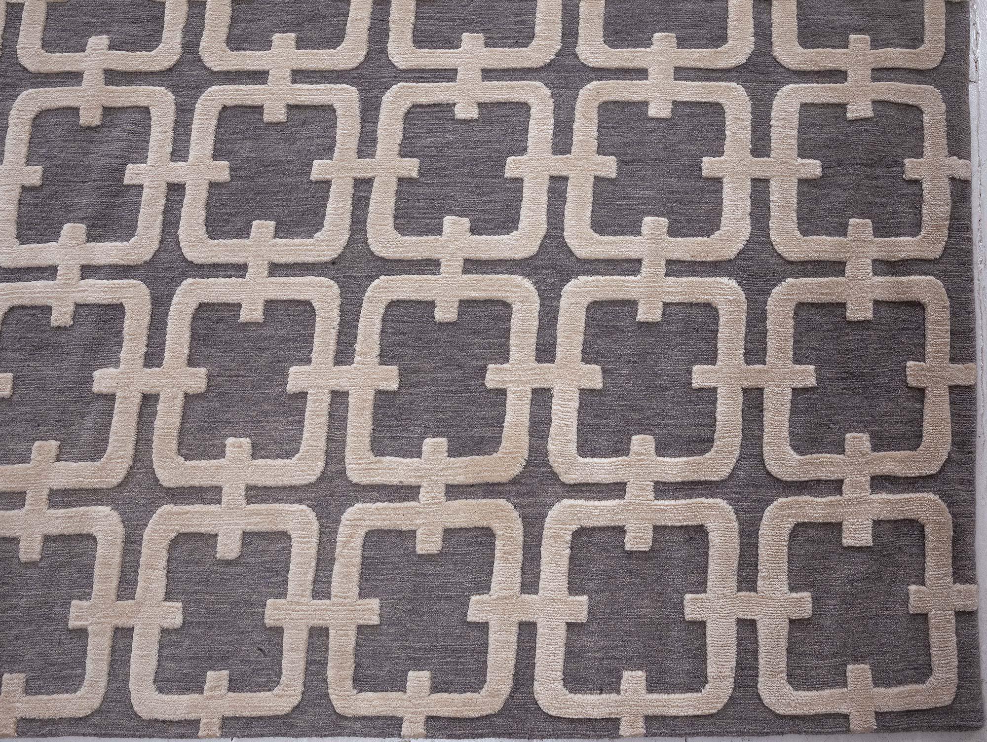XXI secolo e contemporaneo Runner geometrico contemporaneo in lana con nodi alti di Doris Leslie Blau in vendita