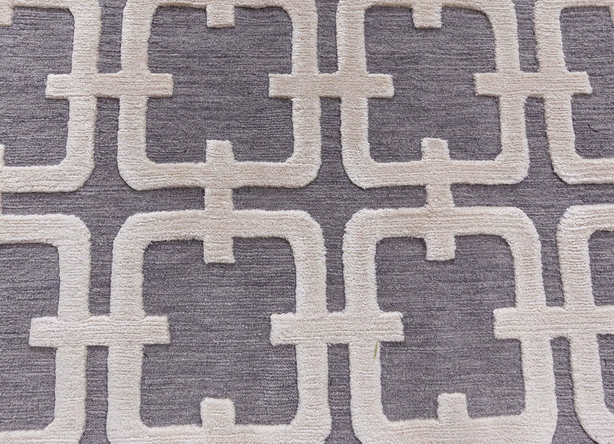 Contemporary Geometric High-low Knotted Wool Runner by Doris Leslie Blau For Sale 1
