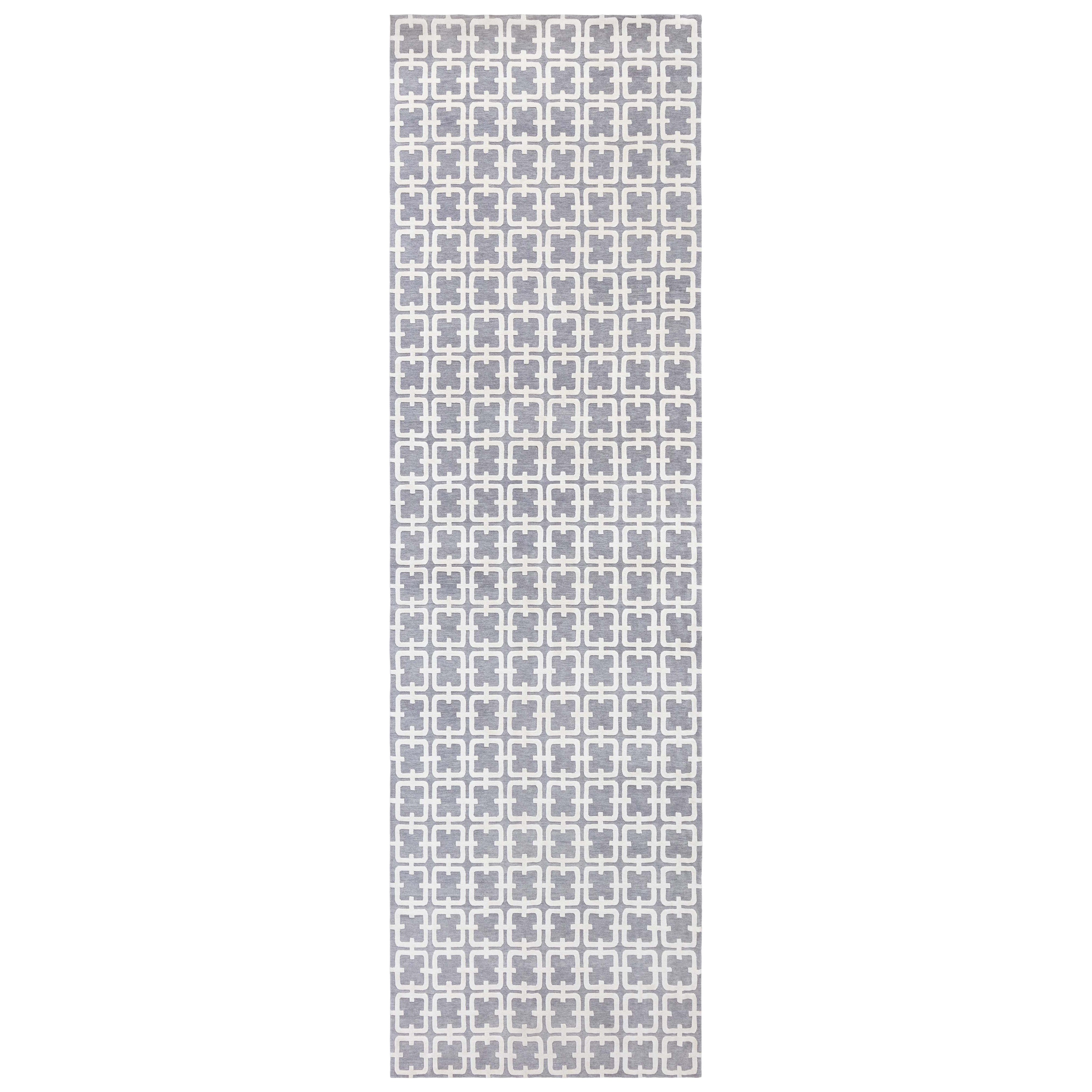 Contemporary Geometric High-low Knotted Wool Runner by Doris Leslie Blau For Sale