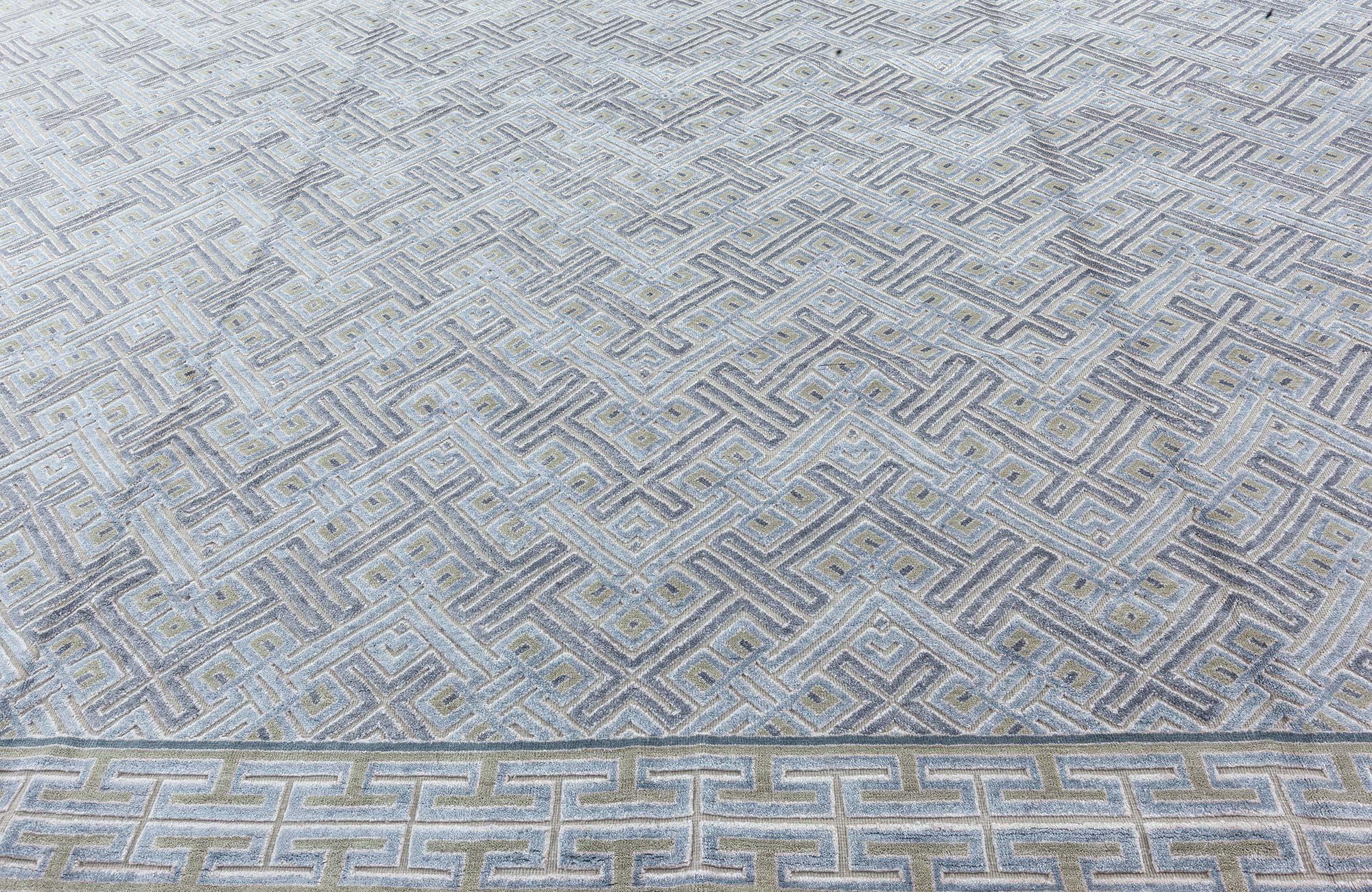 Hand-Knotted Contemporary Geometric High-Low Knotted Wool Silk Rug by Doris Leslie Blau For Sale