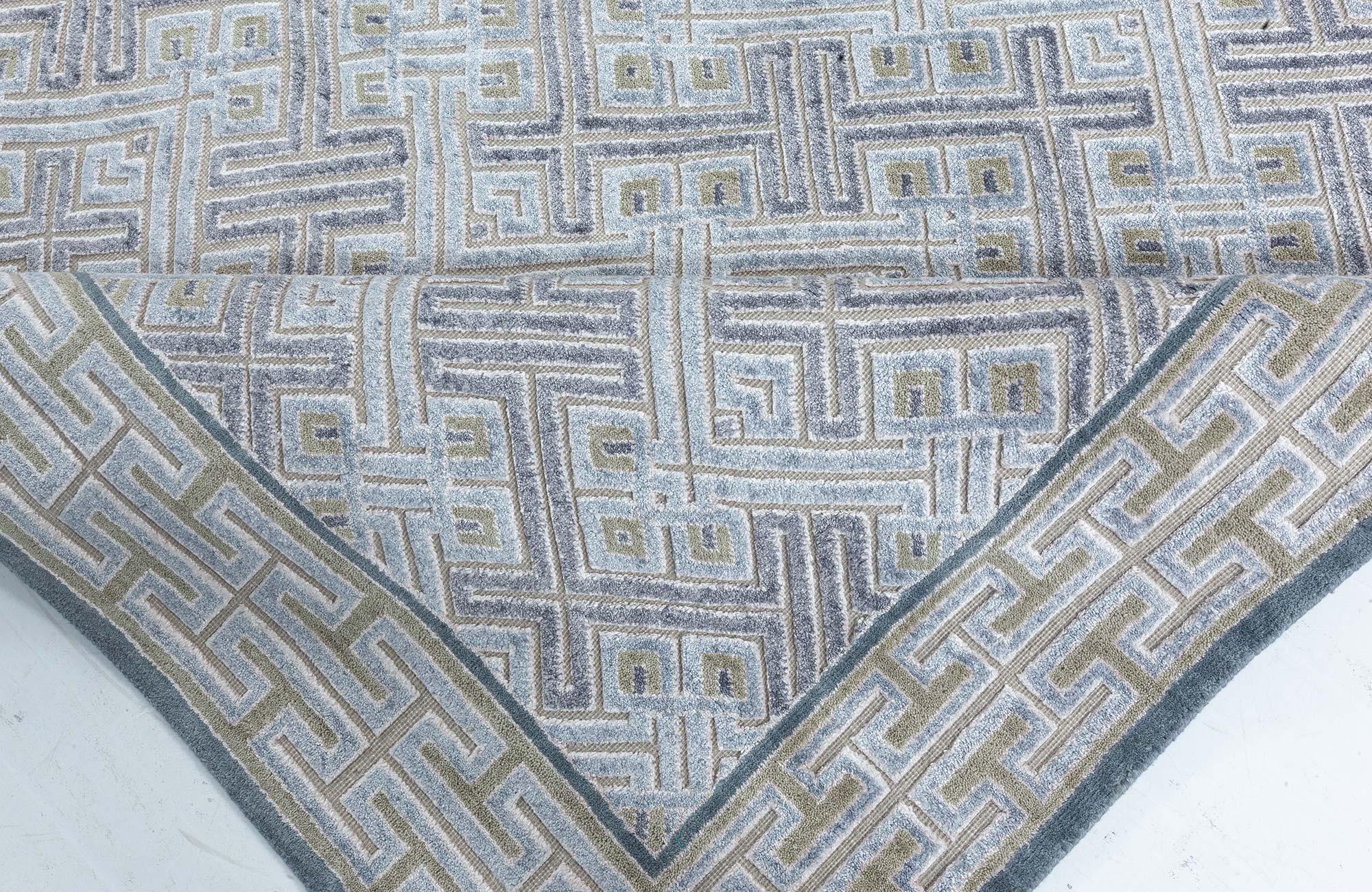Contemporary Geometric High-Low Knotted Wool Silk Rug by Doris Leslie Blau For Sale 1