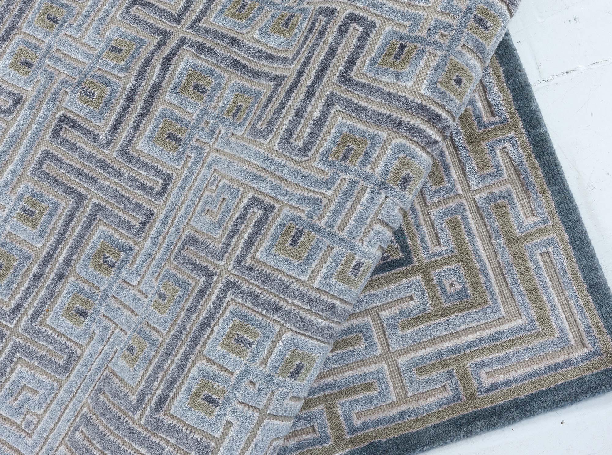 Contemporary Geometric High-Low Knotted Wool Silk Rug by Doris Leslie Blau For Sale 2