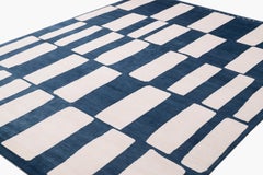 Contemporary Geometric Indigo Silk Area Rug Coco Drum by Joseph Carini