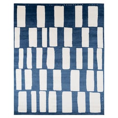 Contemporary Geometric Indigo Silk Area Rug Coco Drum by Joseph Carini