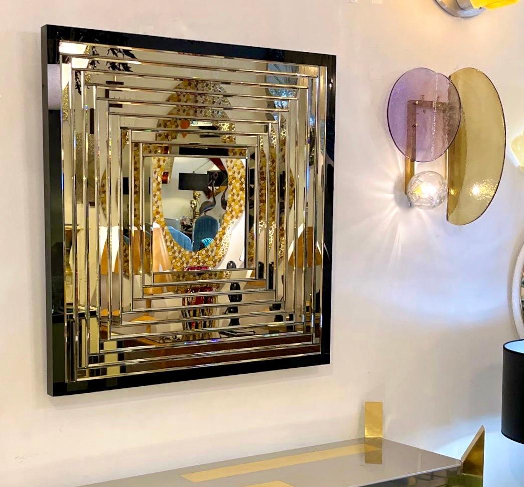 Contemporary Geometric Italian Black Bronzed Murano Glass Gradient Square Mirror 5