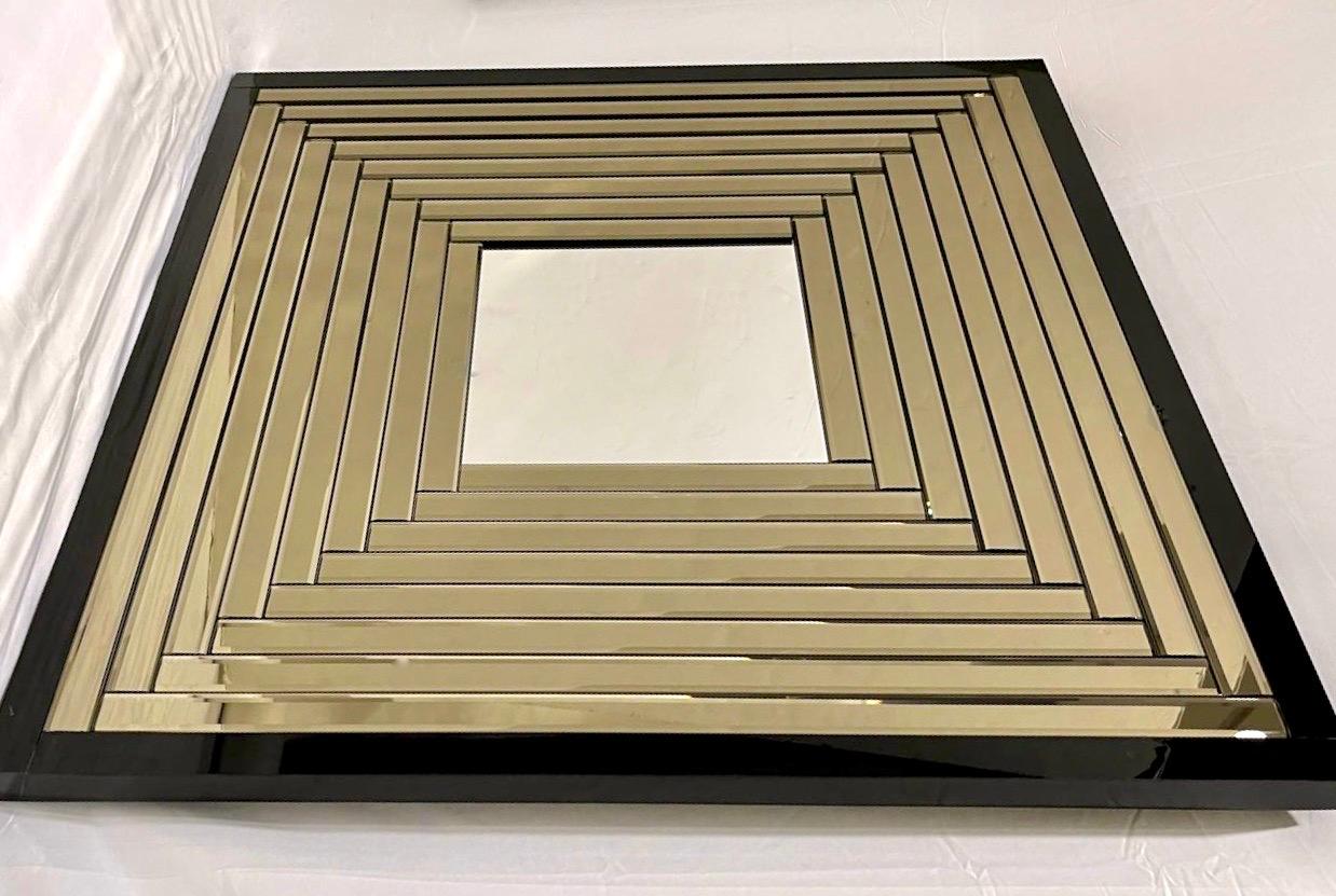 Contemporary Geometric Italian Black bronzed Murano Glass Gradient Square Mirror 6